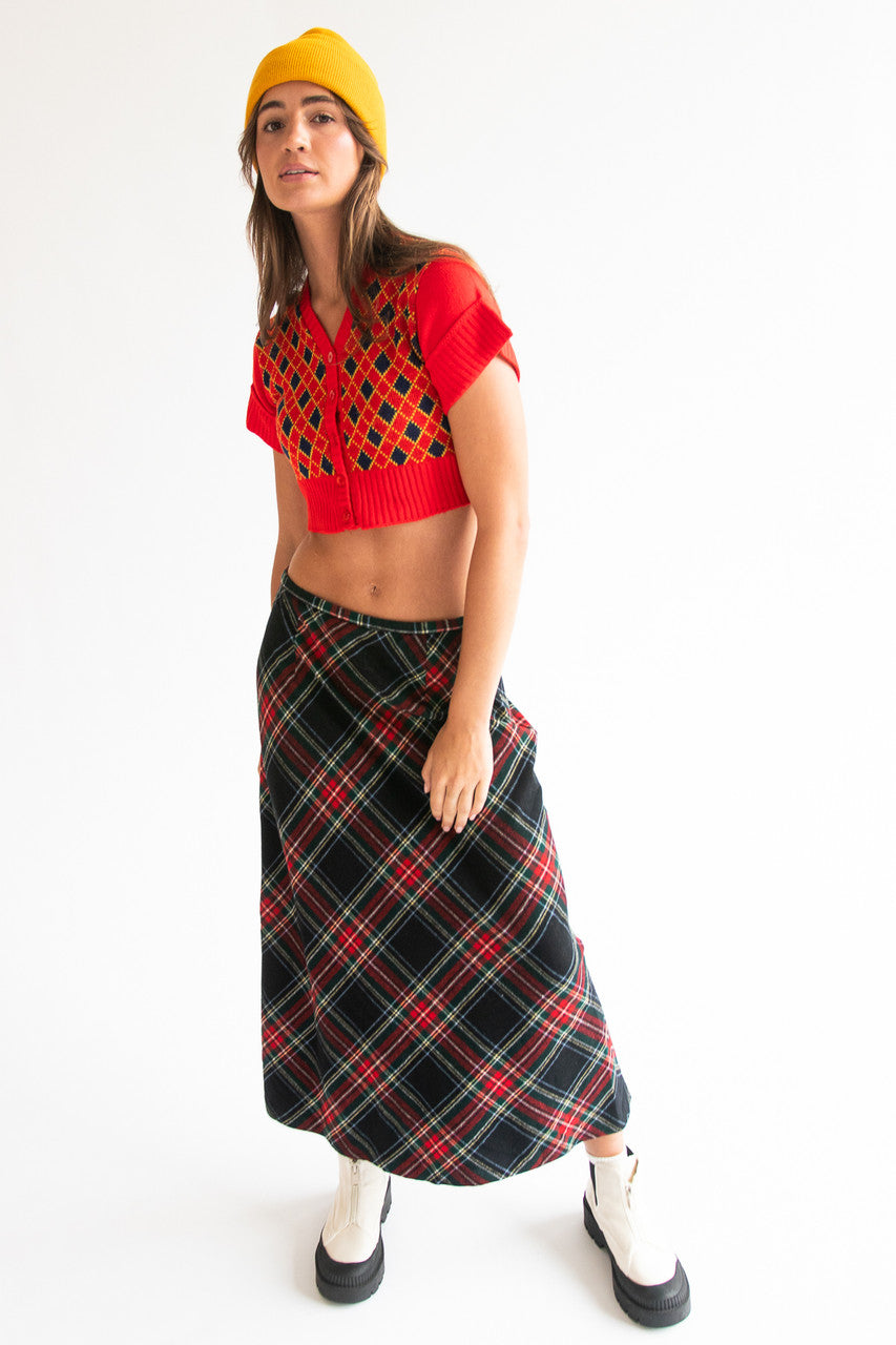 Vintage Red Cropped Short Sleeve Cardigan Sweater (1970s)