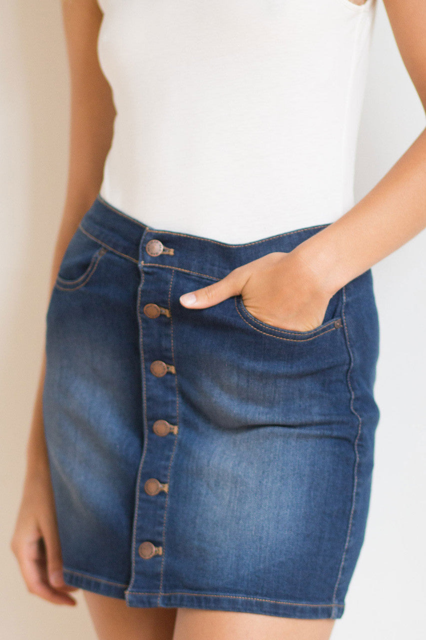 Button Front Denim Skirt