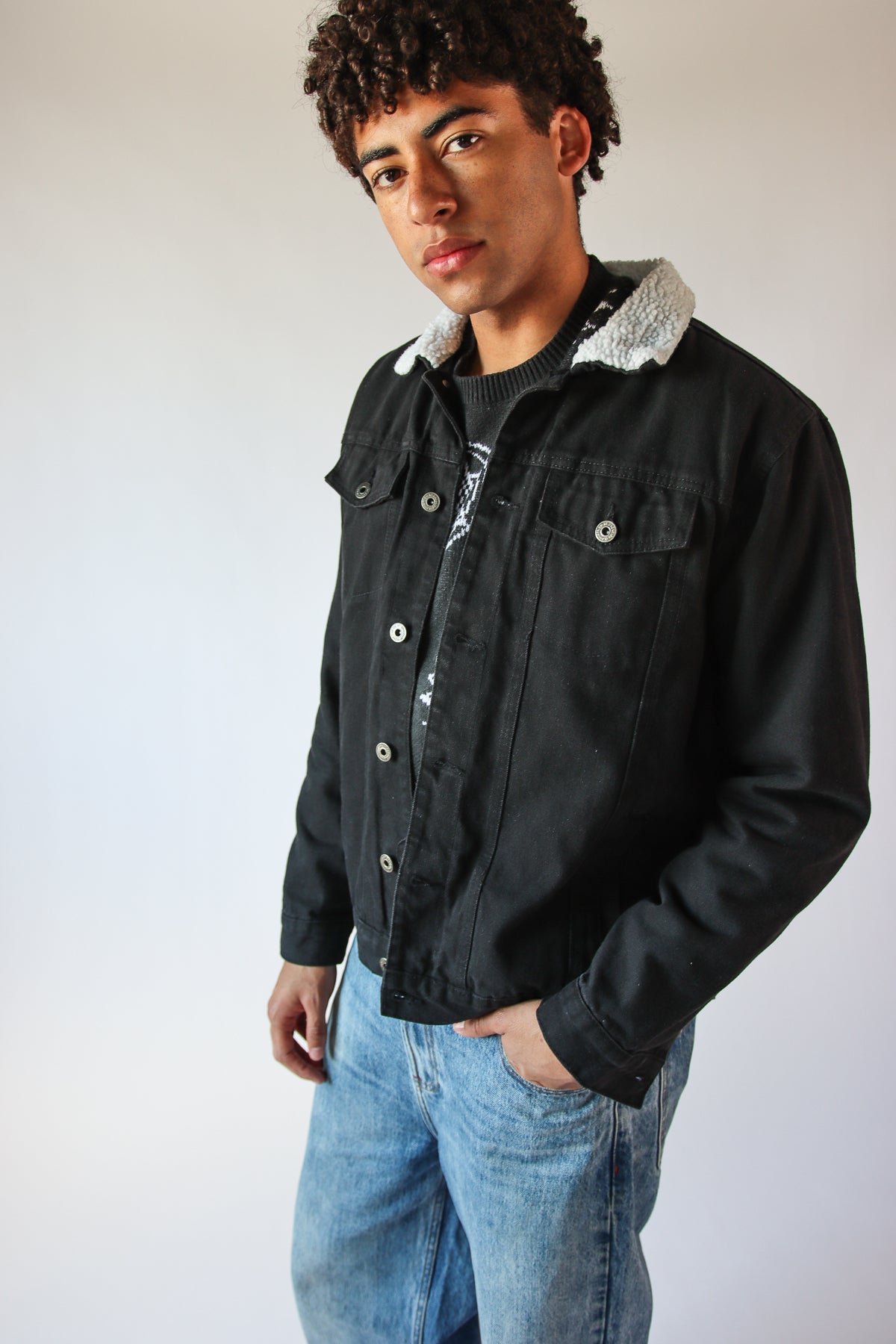 Faux Sherling Lined Trucker Jacket
