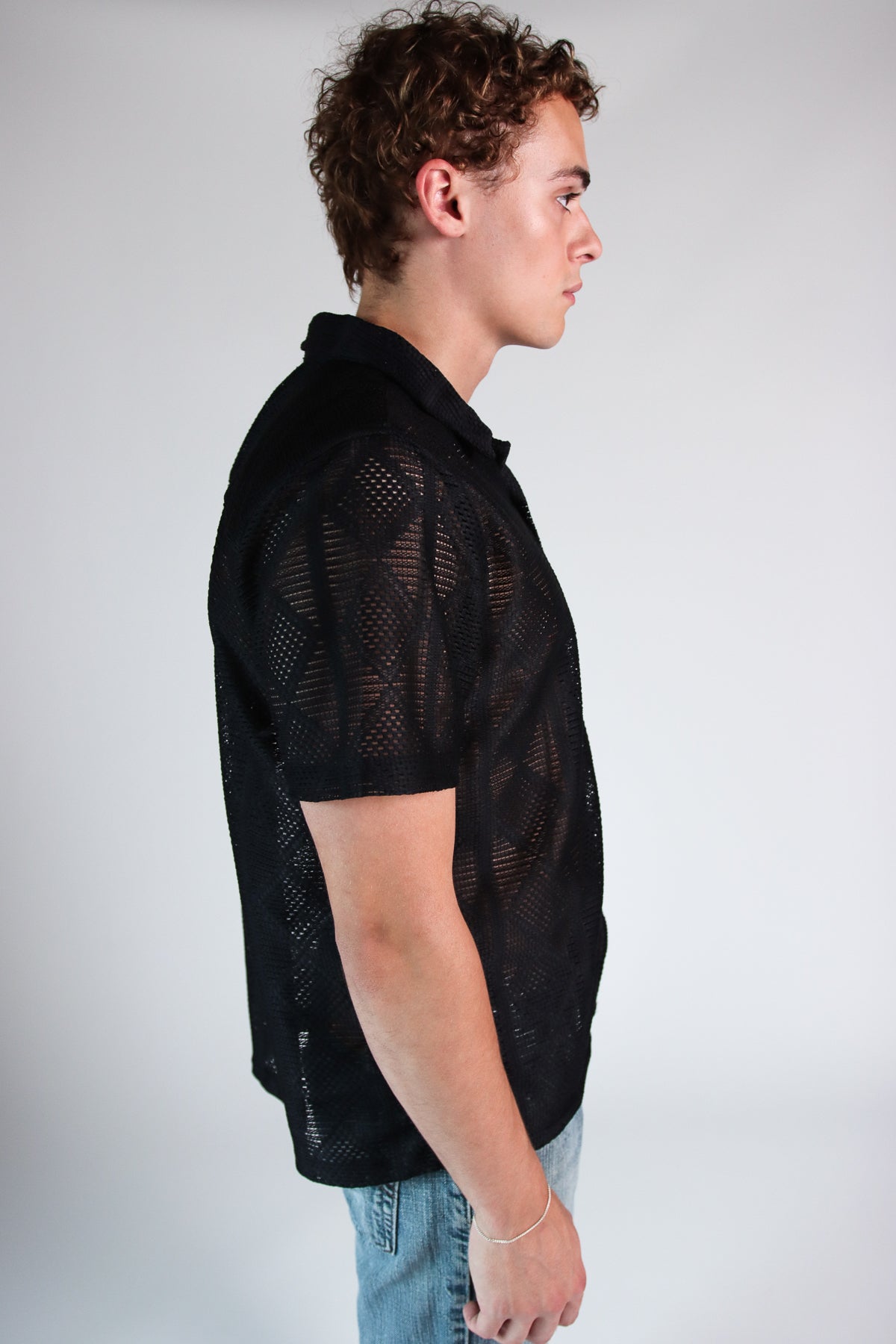 Diamond Open Weave Button Up