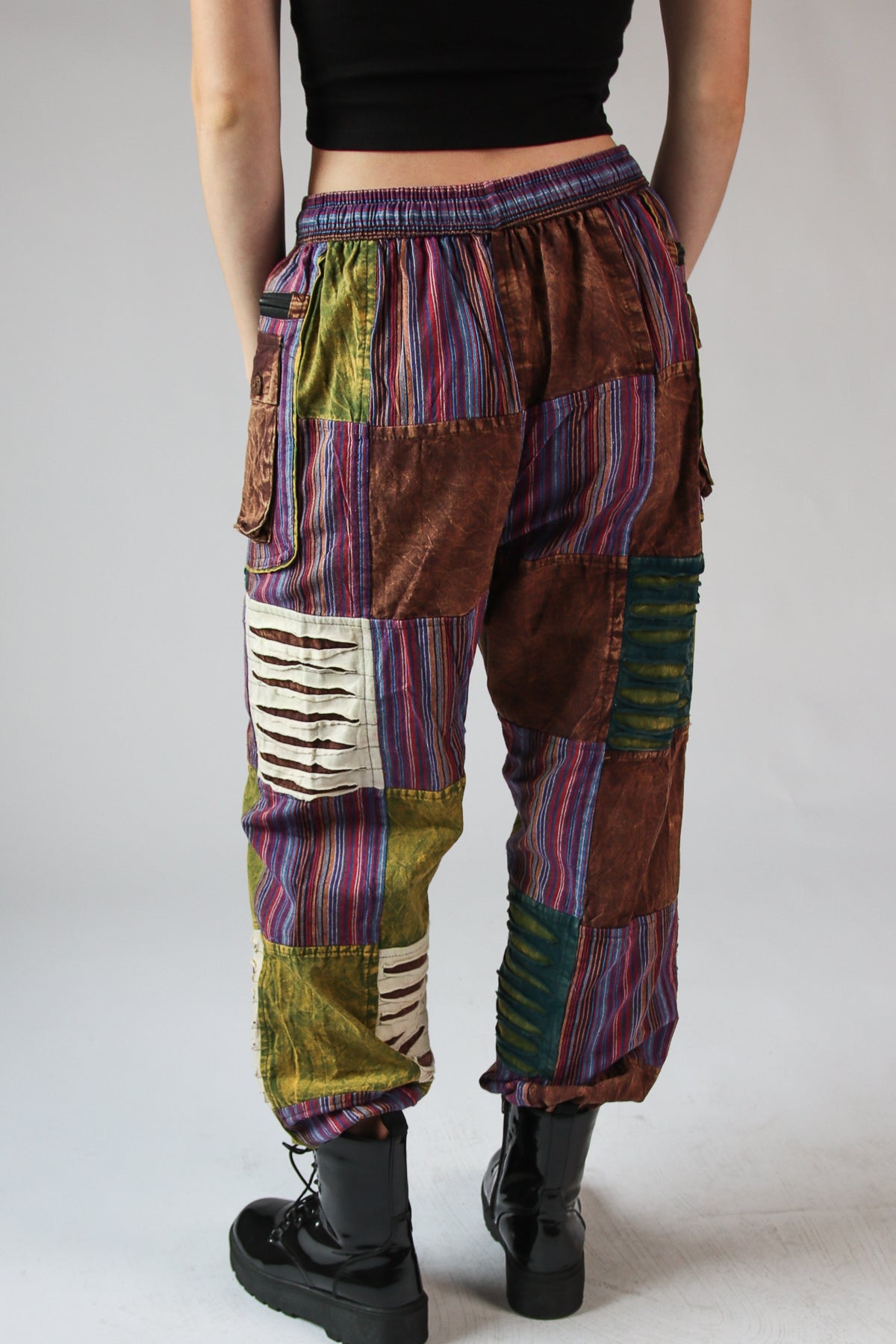 Distressed Embroidered Flower Patchwork Pants