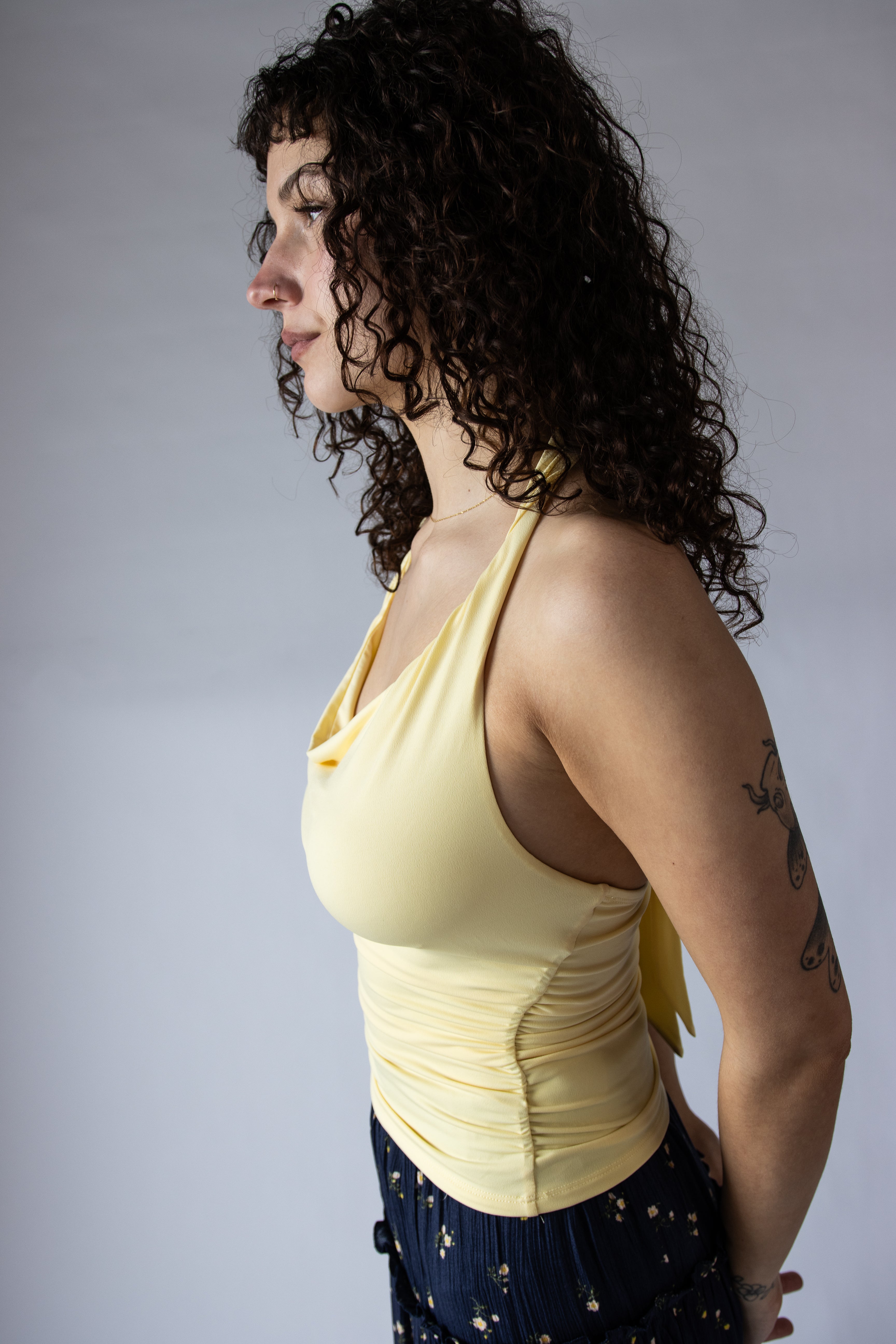 Cowl Neck Ruched Halter Top