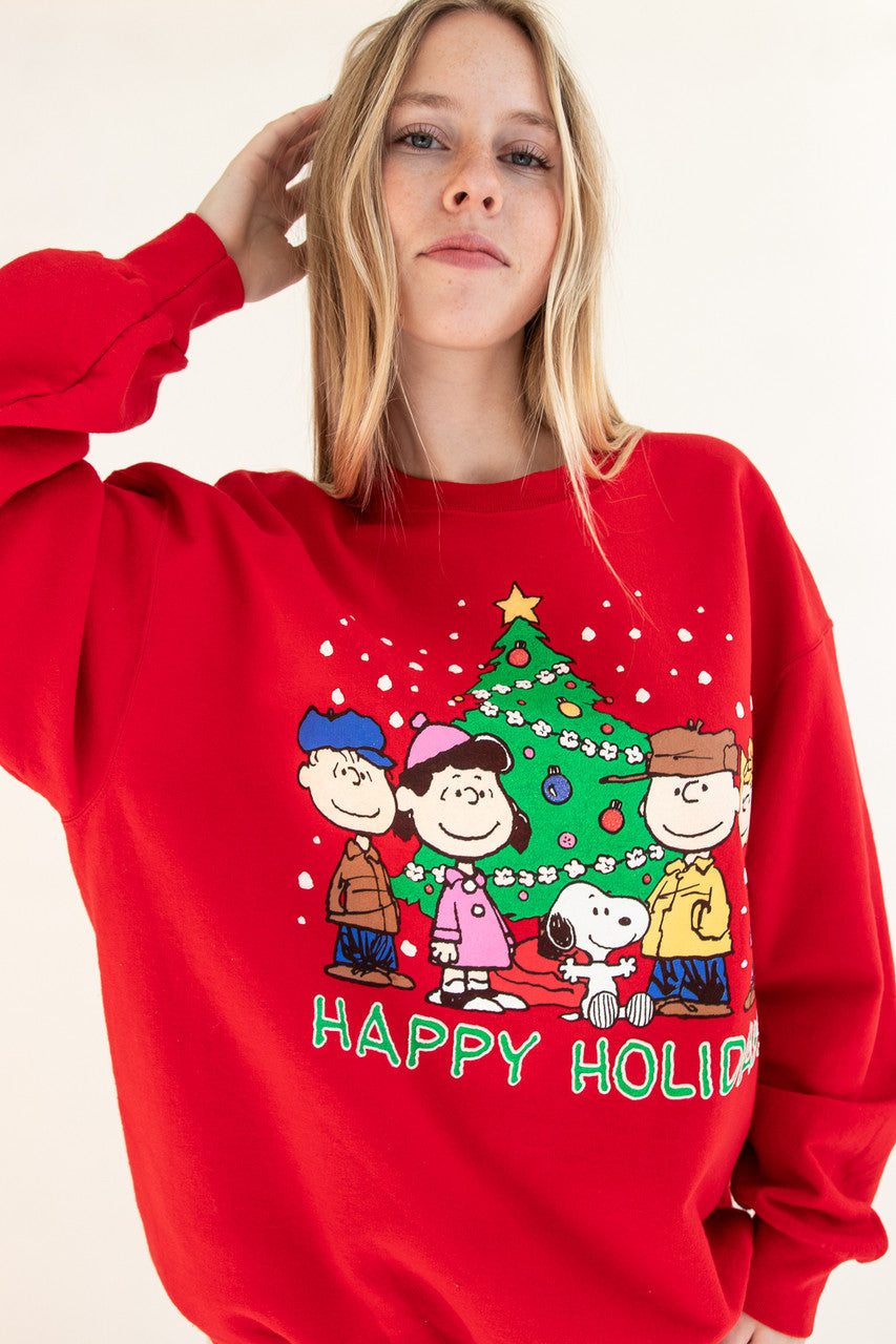 Vintage "Happy Holidays" Charlie Brown Peanuts Gang Ugly Christmas Sweatshirt