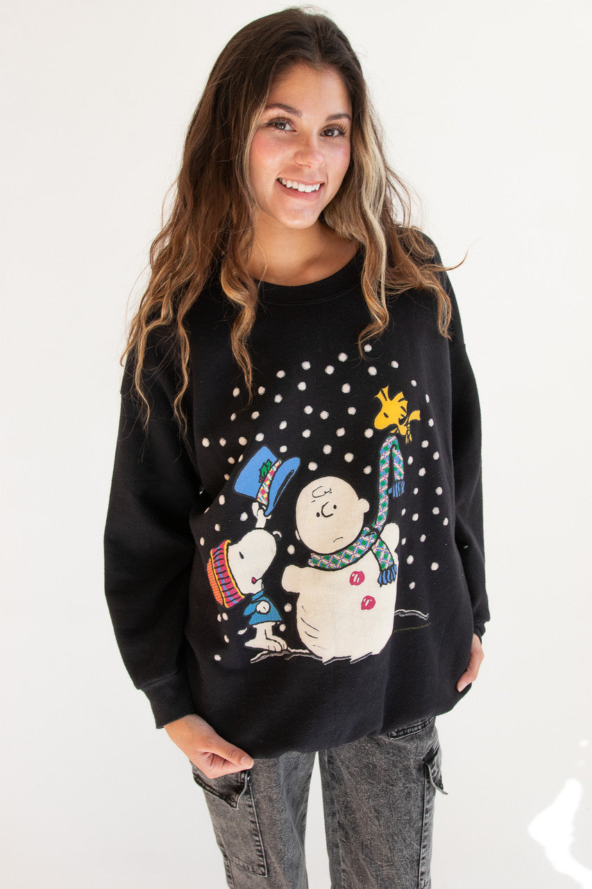 Vintage Snoopy & Charlie Brown Snowman Ugly Christmas Sweatshirt