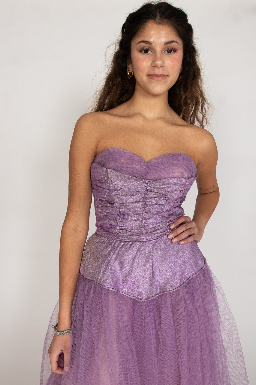 Vintage Lavender Strapless Mesh Dress