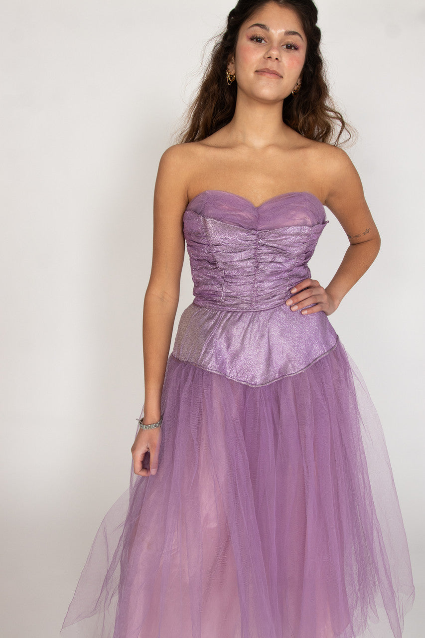 Vintage Lavender Strapless Mesh Dress