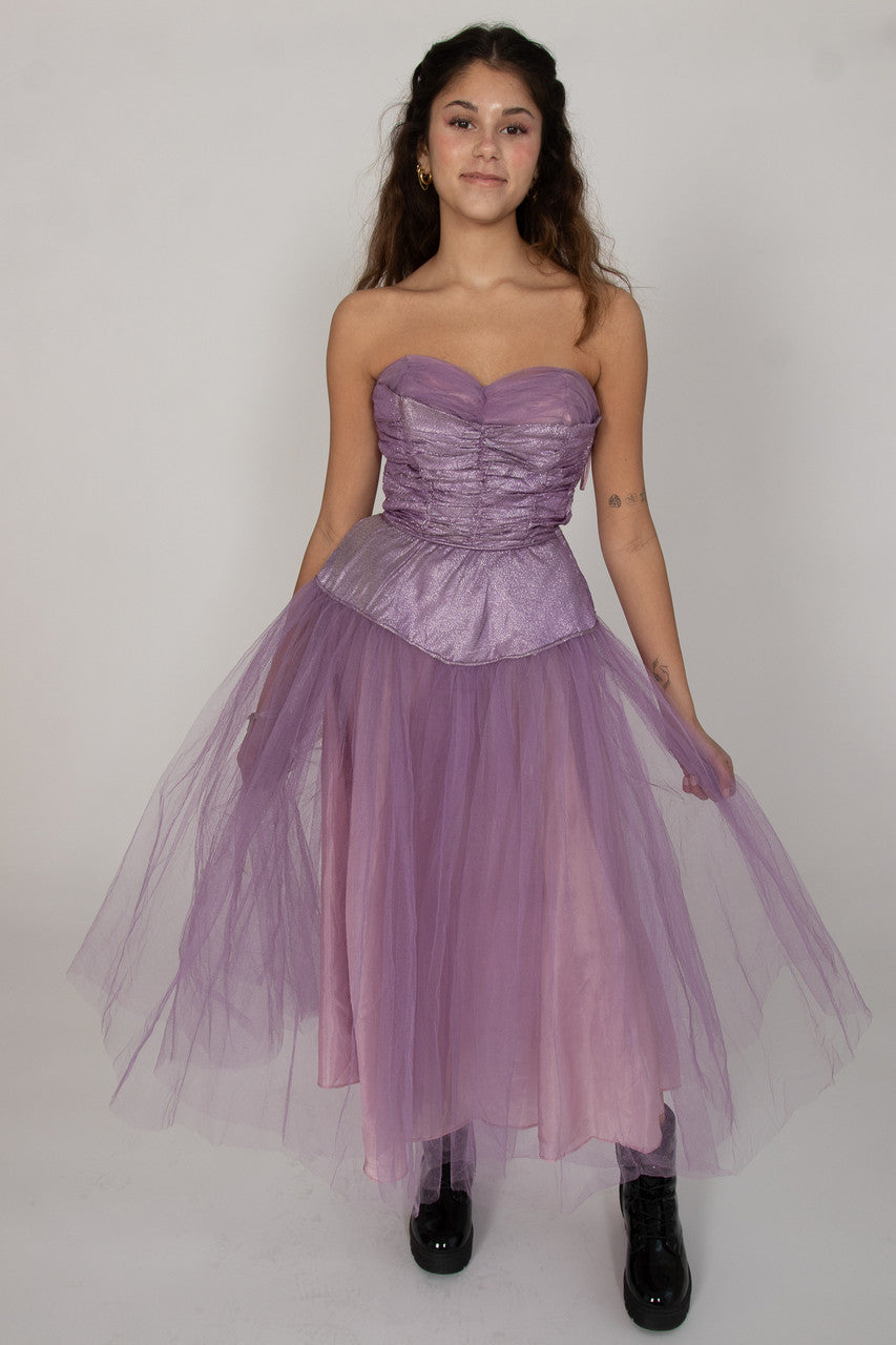 Vintage Lavender Strapless Mesh Dress