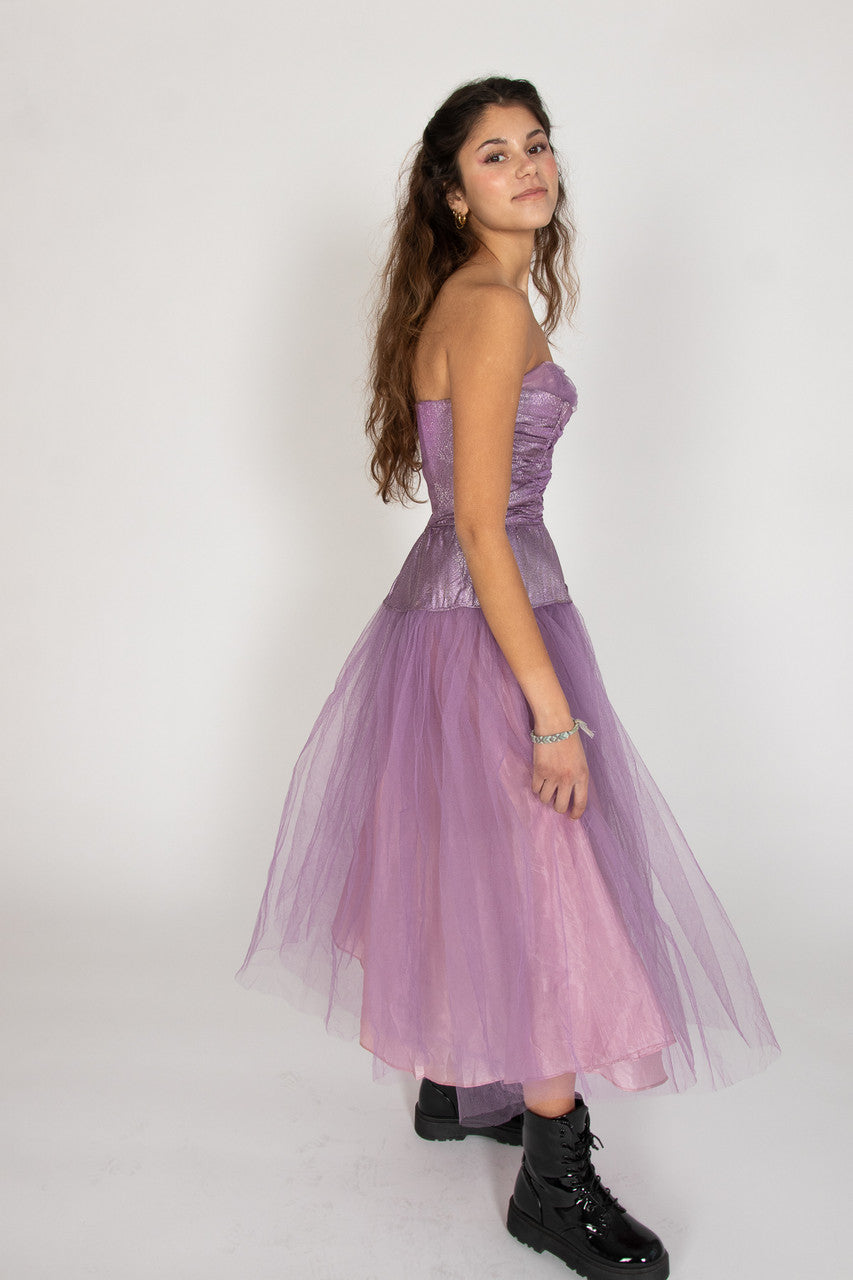 Vintage Lavender Strapless Mesh Dress