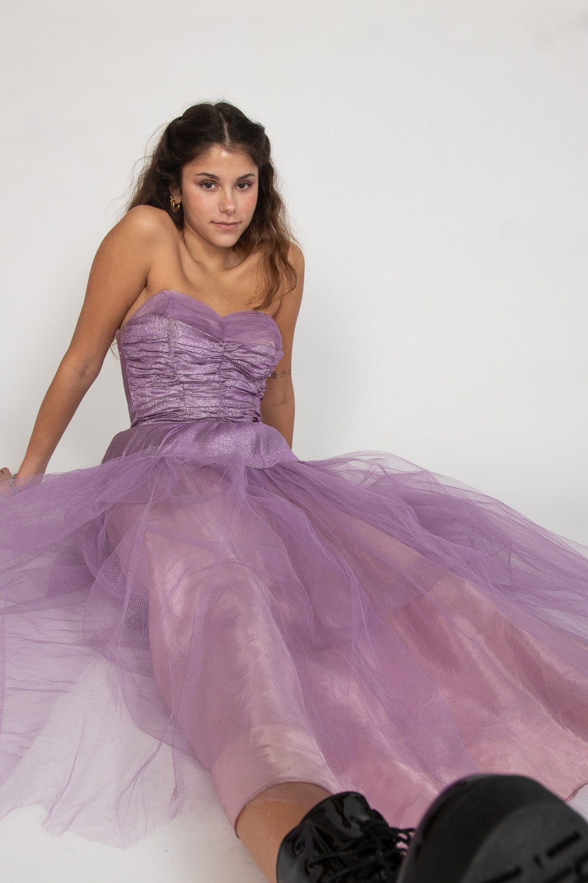 Vintage Lavender Strapless Mesh Dress