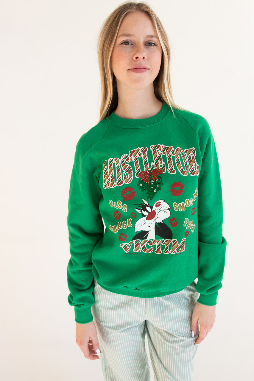 Vintage "Mistletoe Victim" Looney Tunes Sylvester Ugly Christmas Sweatshirt