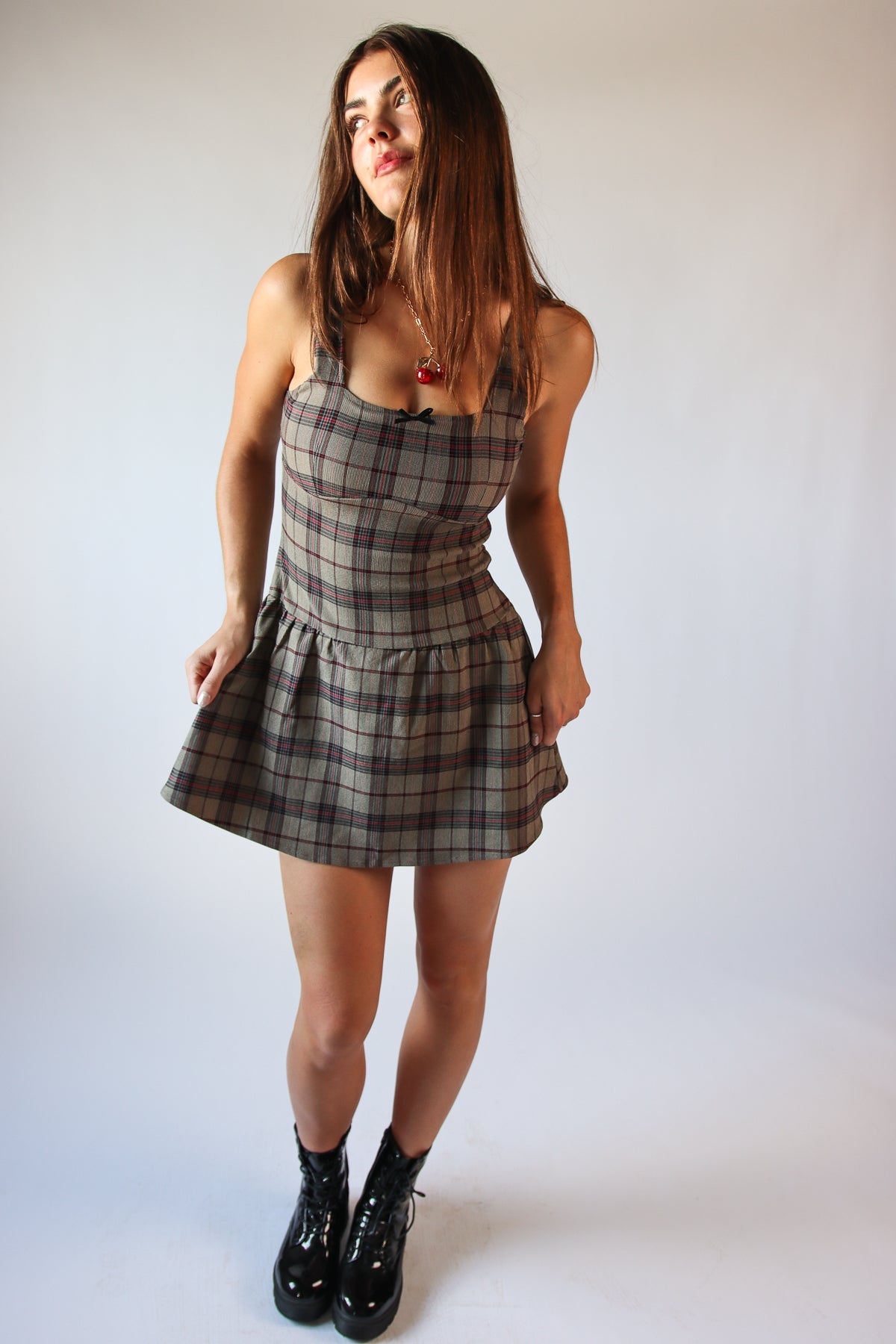 Drop Waist Plaid Mini Dress