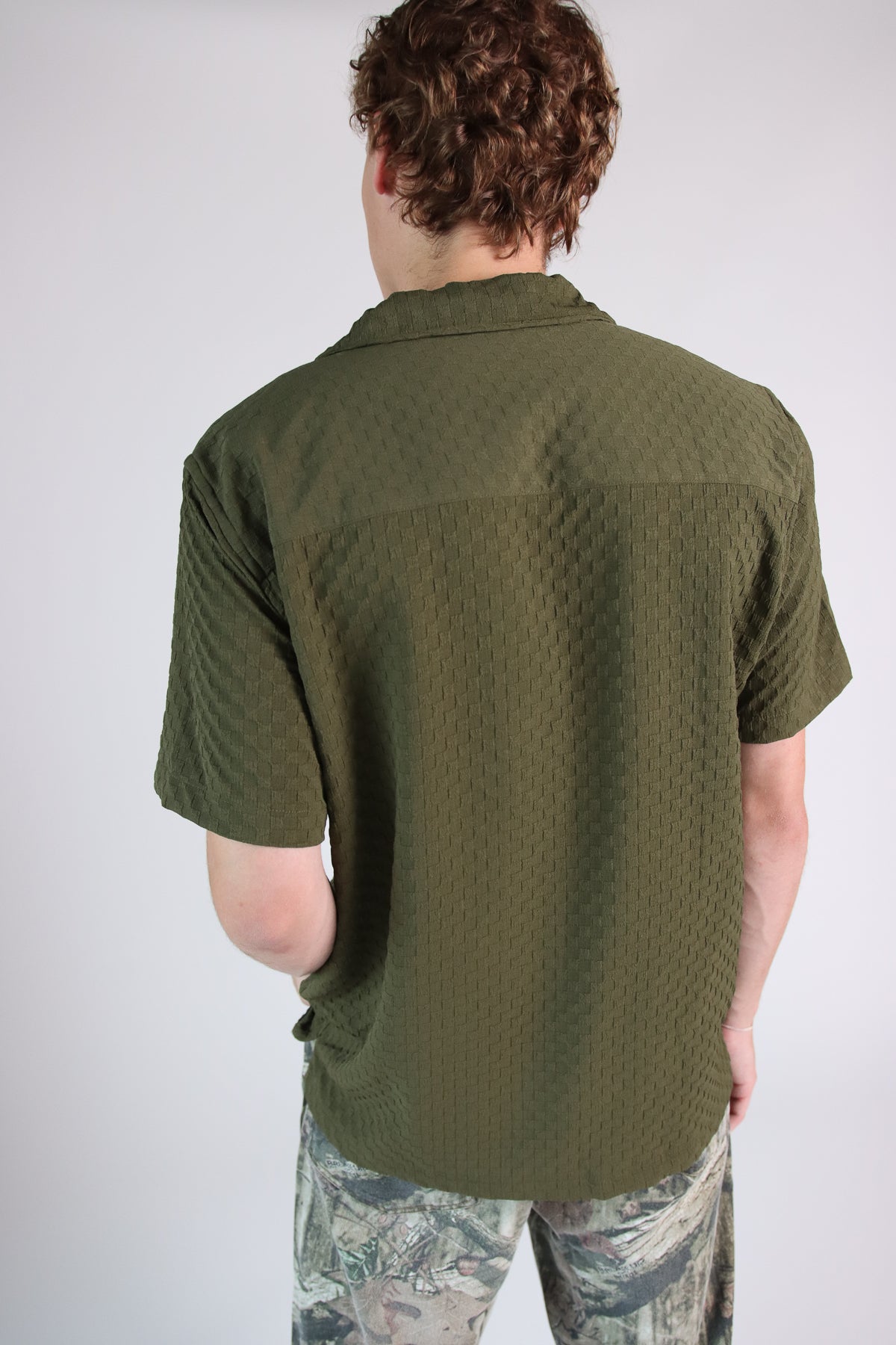 Embossed Grid Button Up Shirt