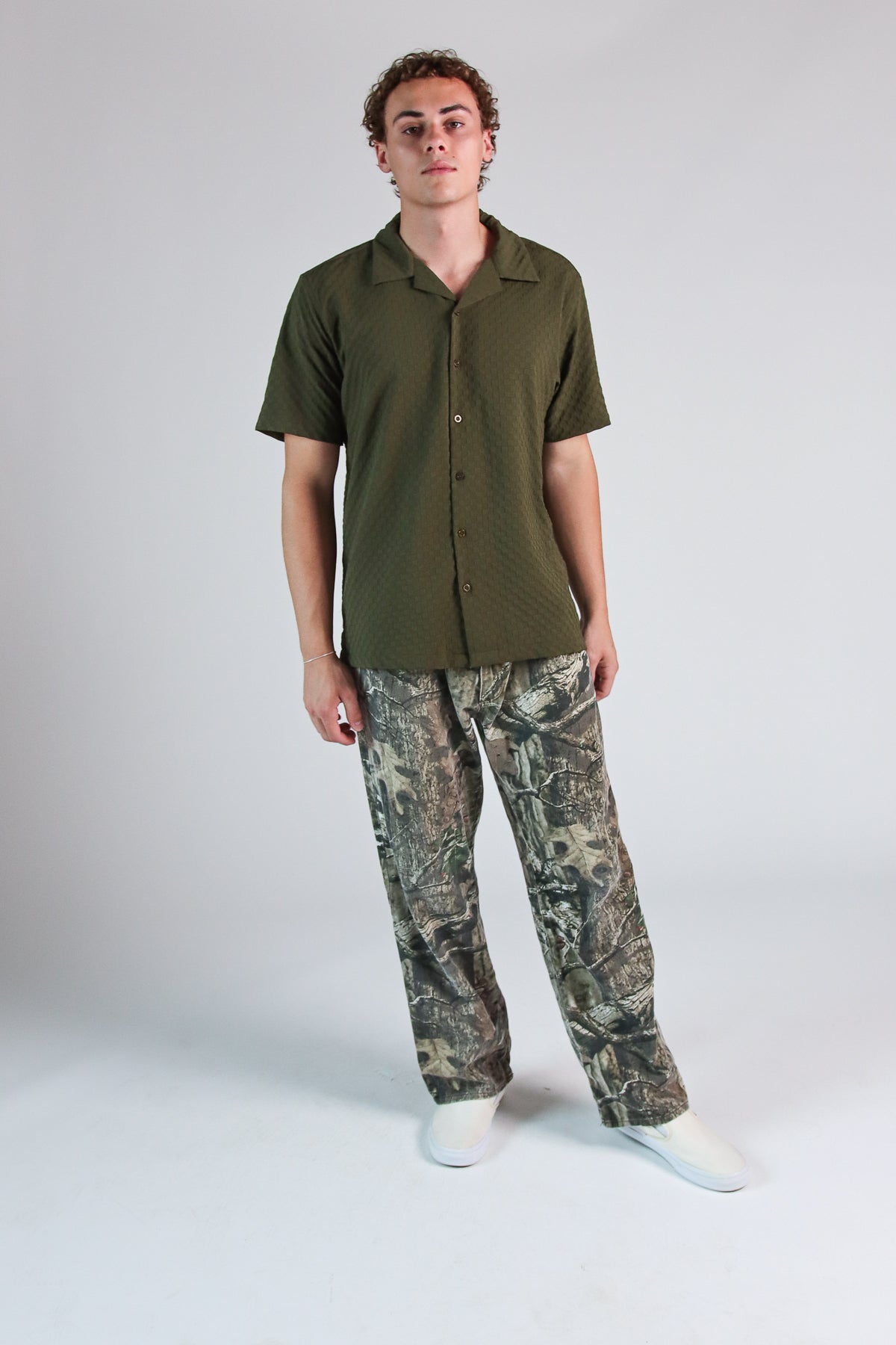 Embossed Grid Button Up Shirt