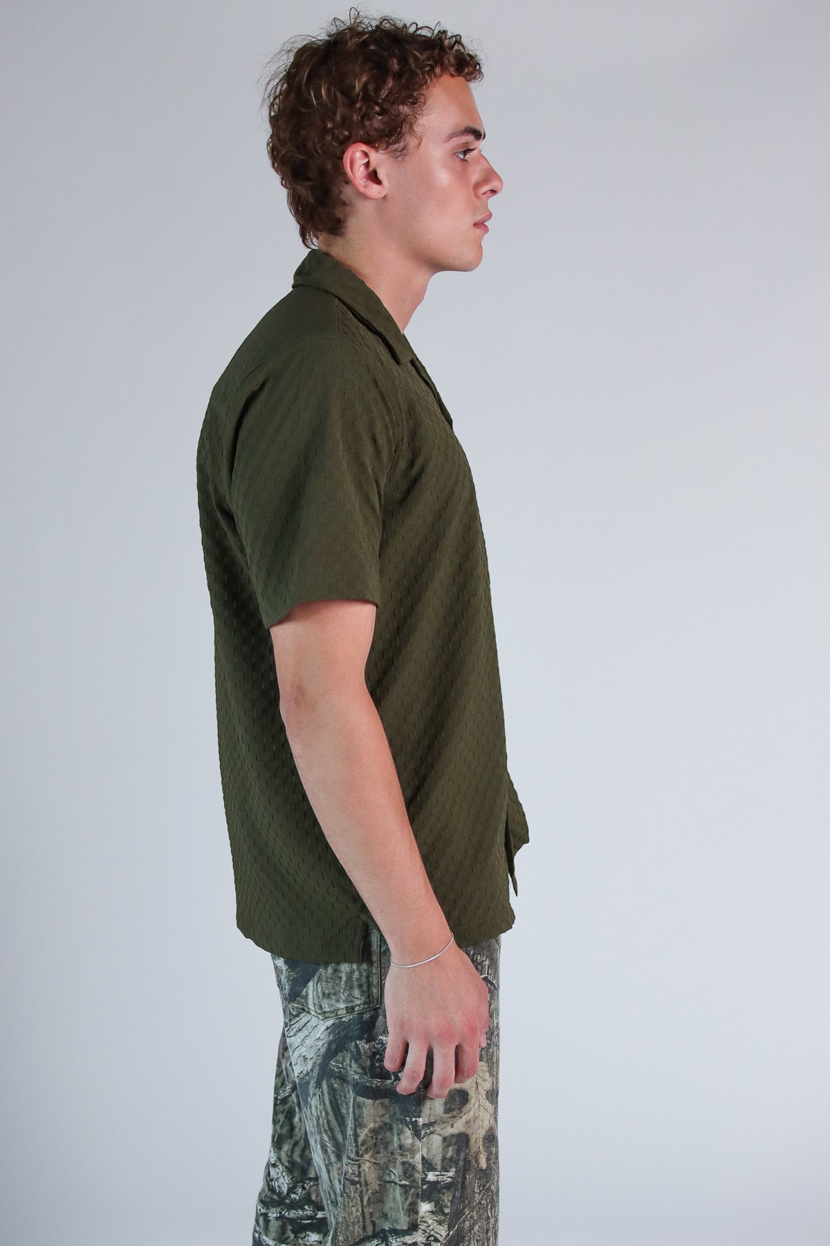 Embossed Grid Button Up Shirt