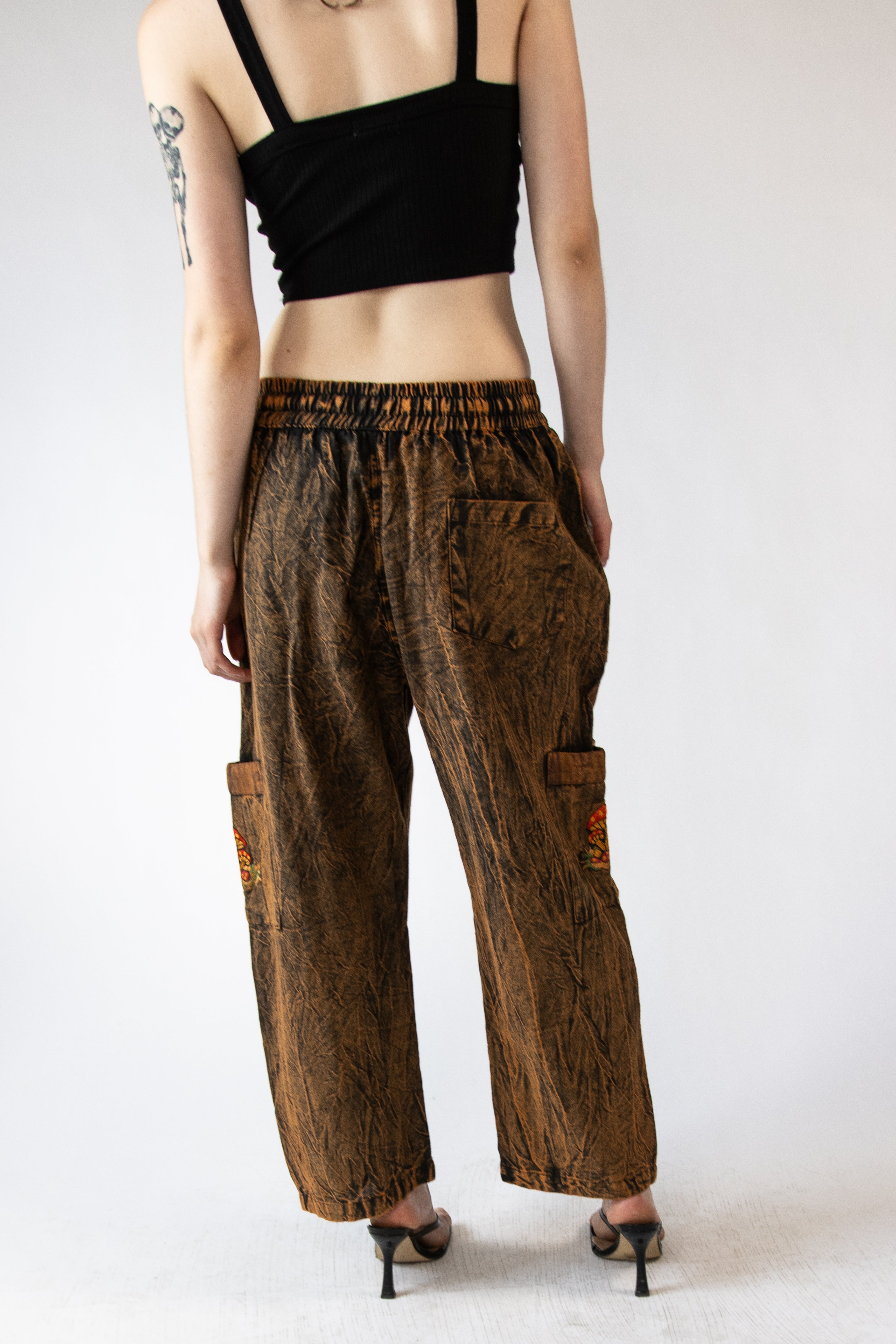 Embroidered Mushroom Block Patchwork Pants