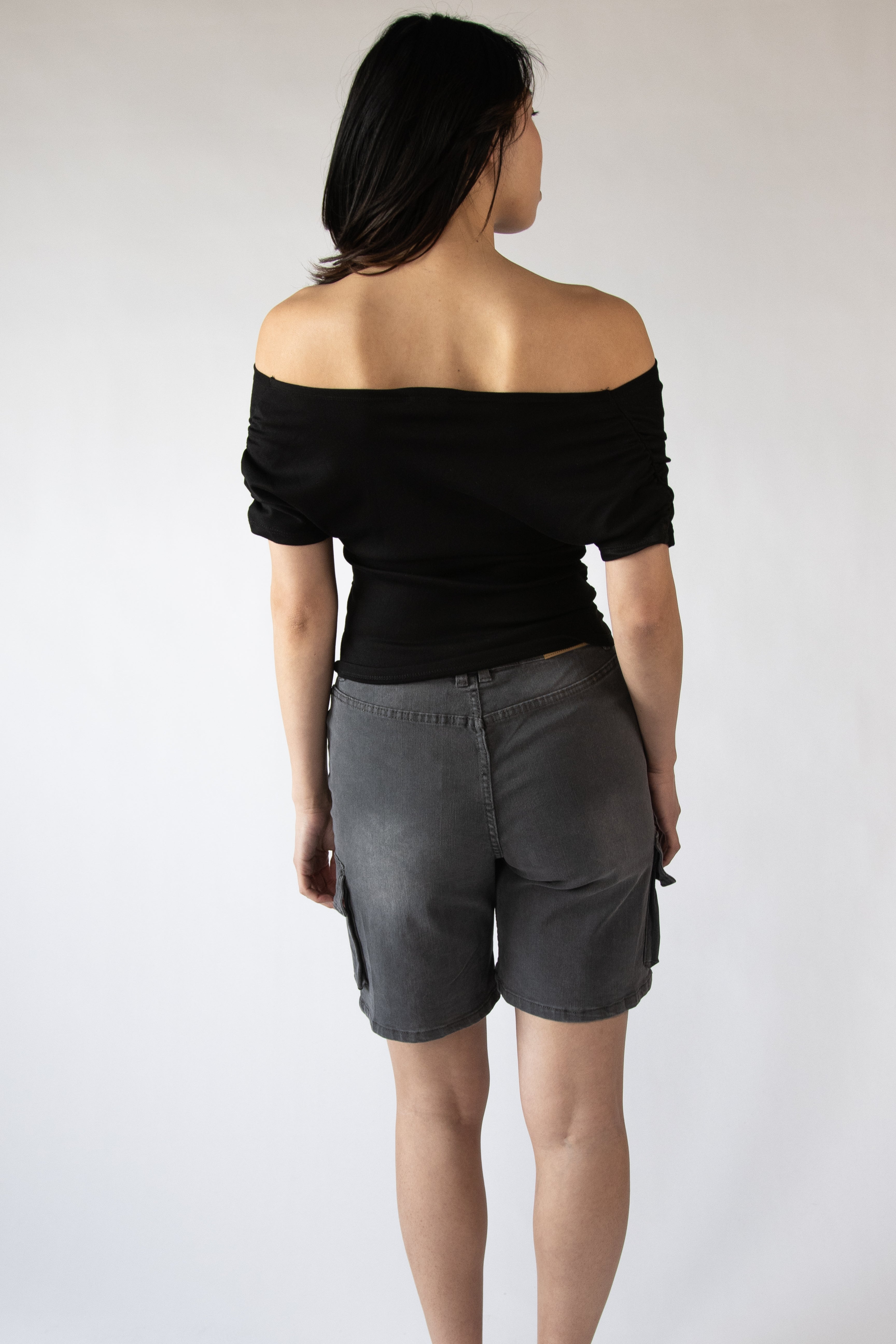 Off The Shoulder Ruched Grommet Top