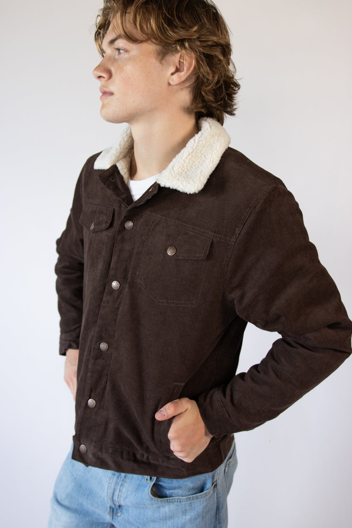 Faux Sherpa Lined Cord Trucker Jacket
