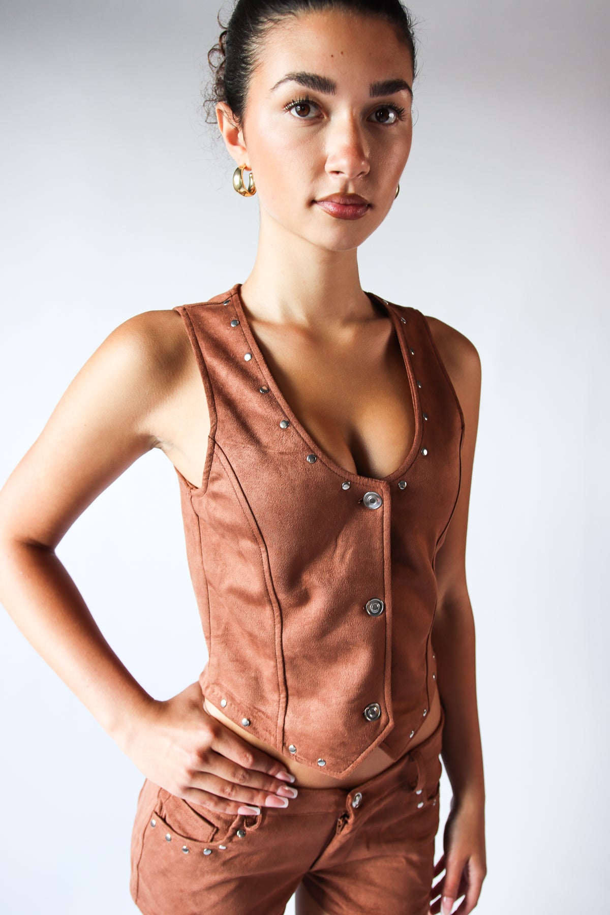 Faux Suede Nailhead Stud Vest