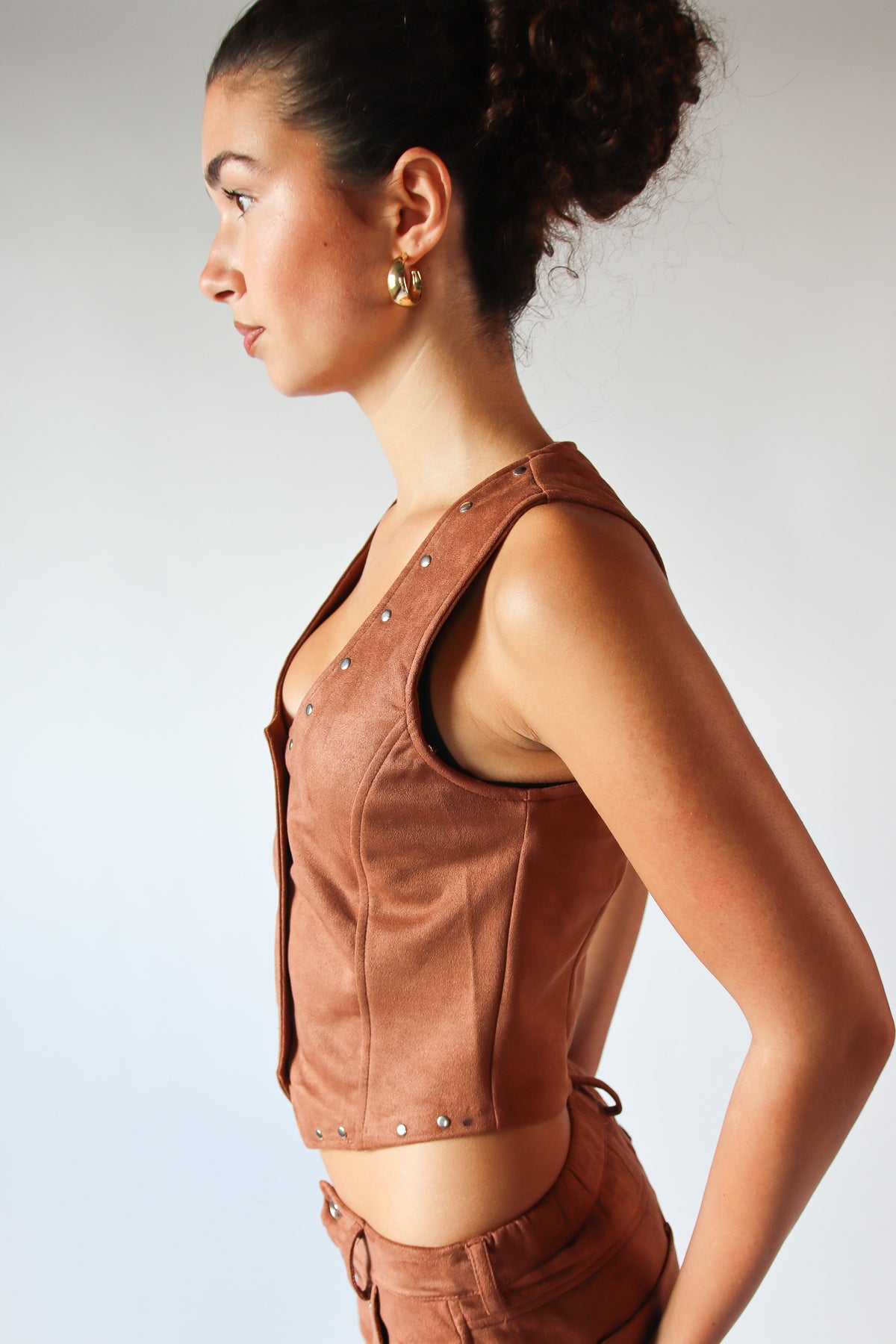 Faux Suede Nailhead Stud Mini Vest