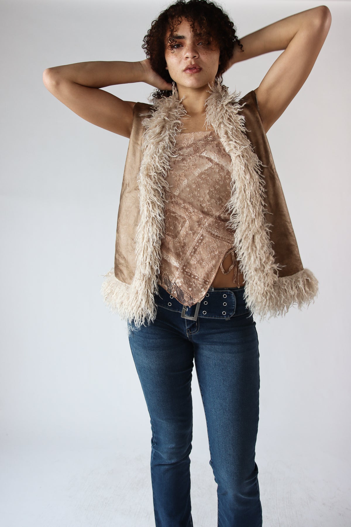 Faux Suede & Faux Fur Trim Vest