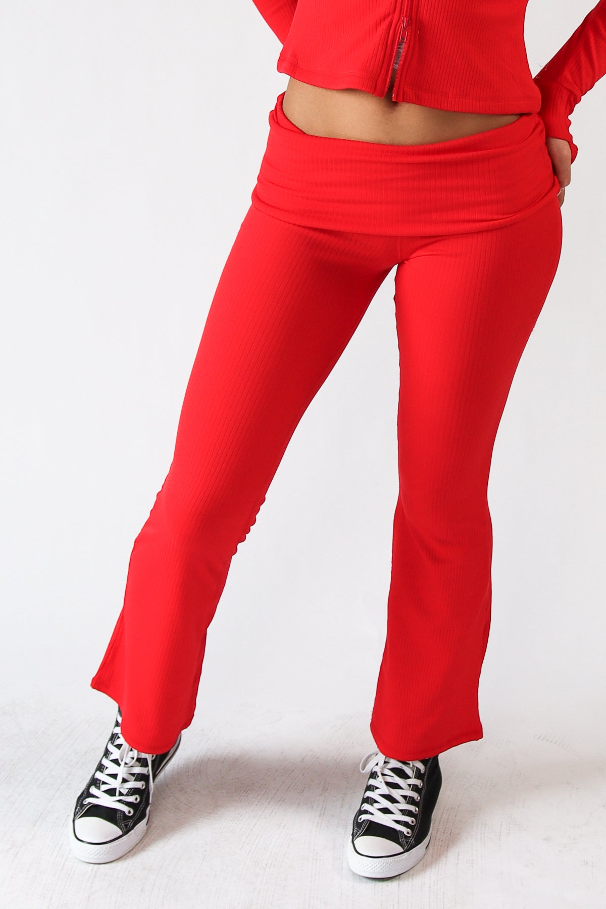 Ribbed Lightweight Fleece Lined Flare Leggings