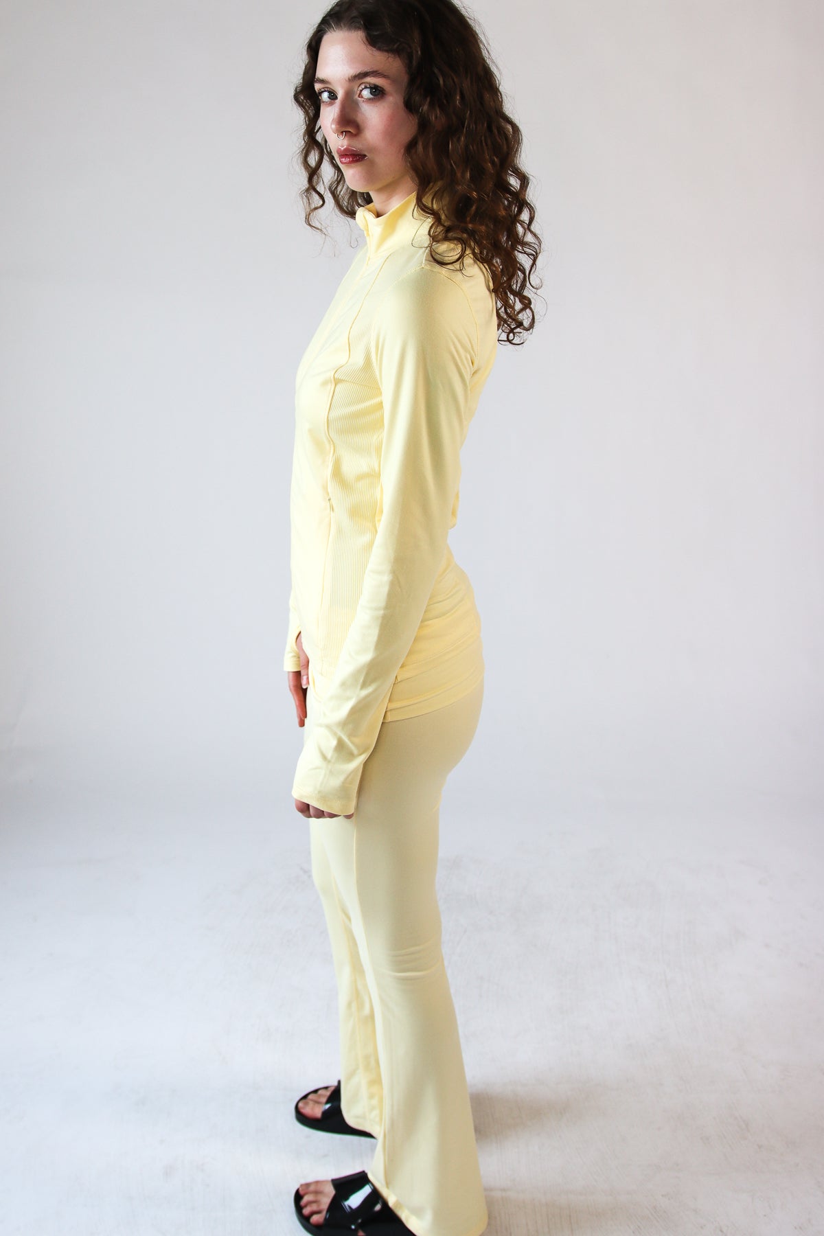 Fleece Lined Foldover Flare Pants Yellow