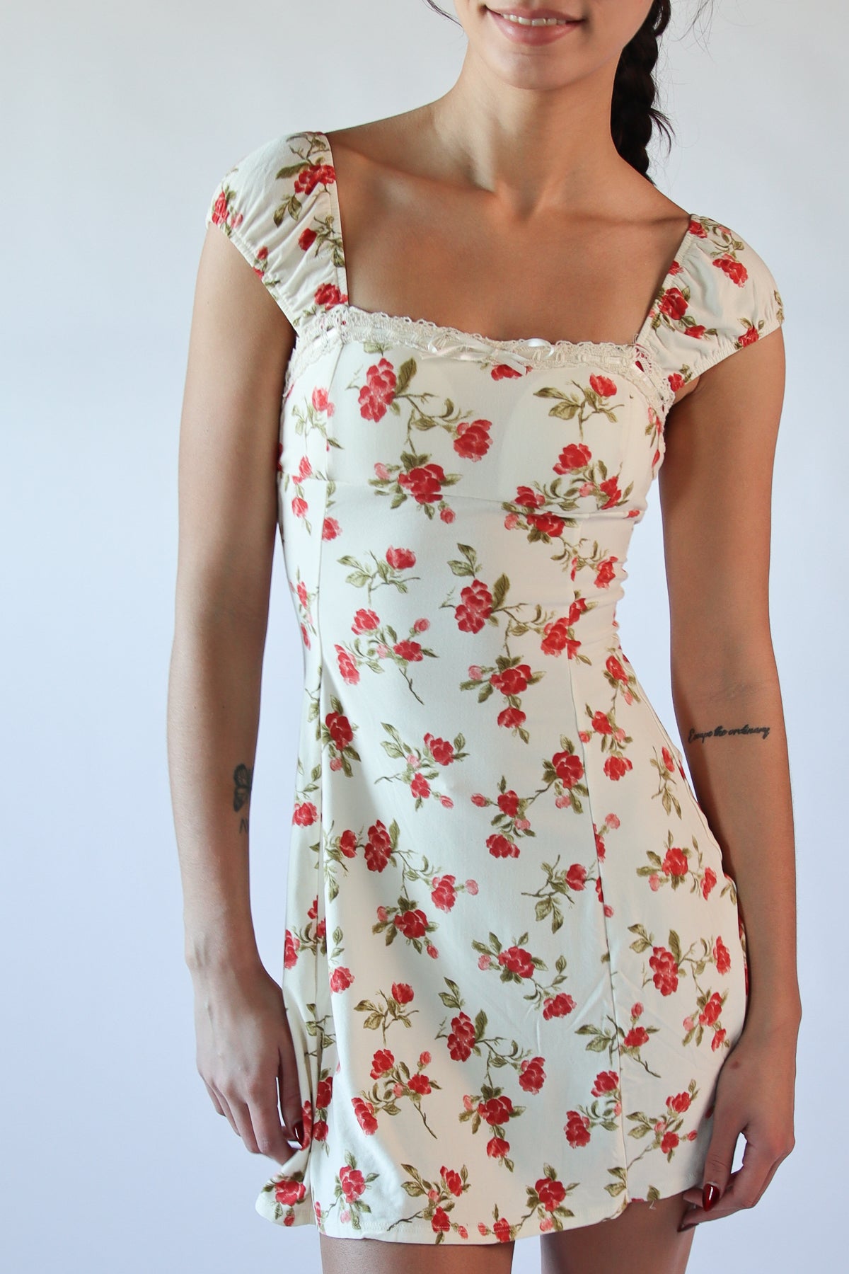 Floral Lace Trim Mini Dress