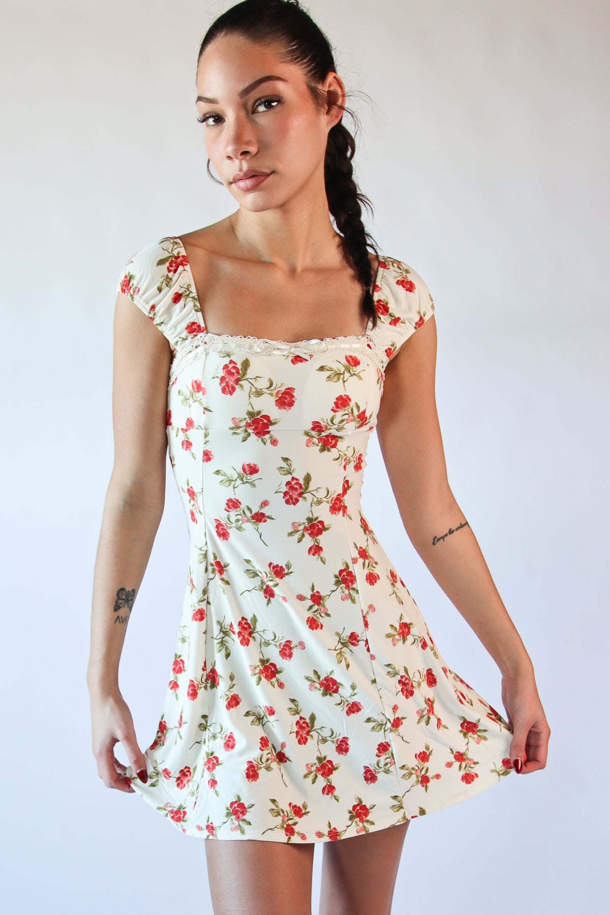 Floral Lace Trim Mini Dress