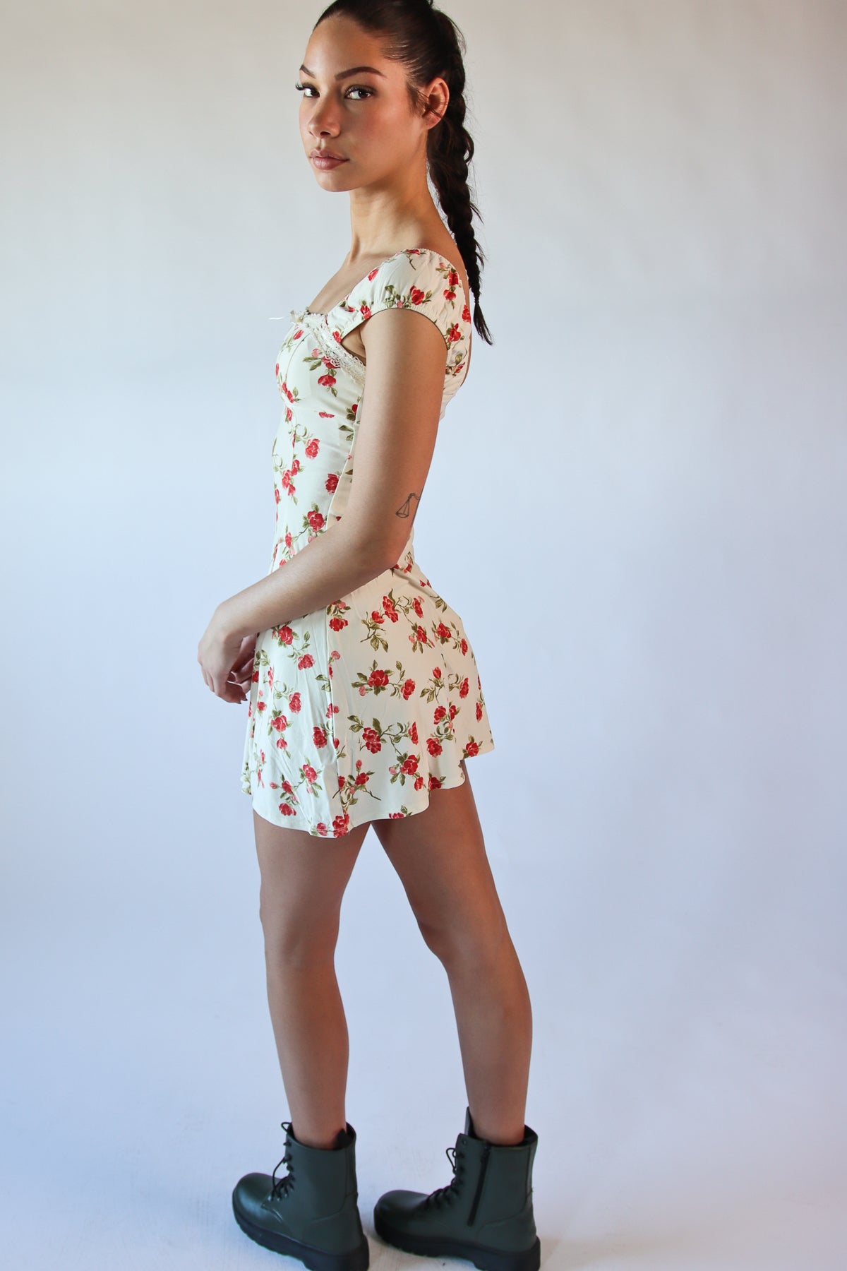 Floral Lace Trim Mini Dress