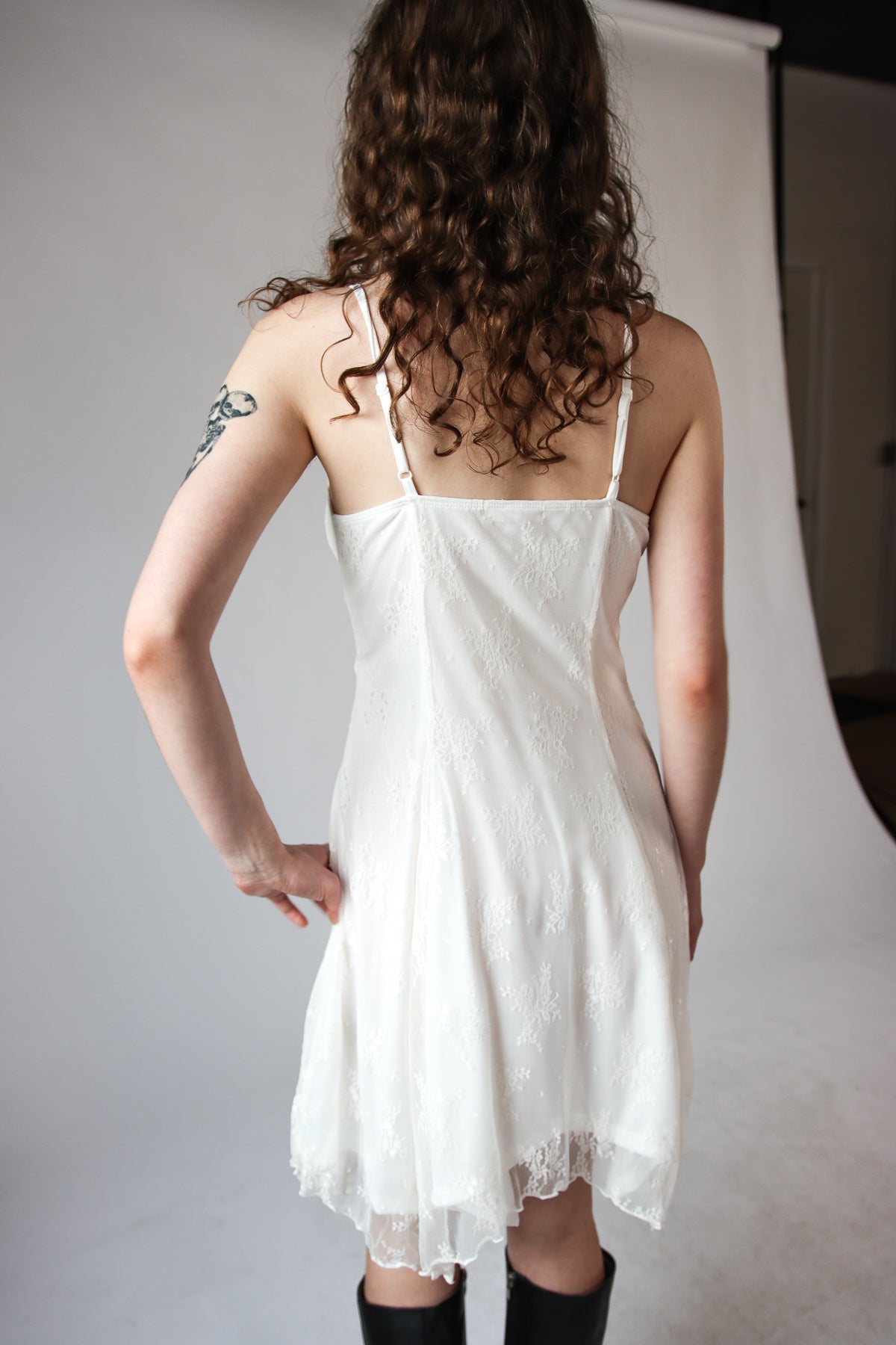 Floral Mesh Lace Hanky Hem Mini Dress