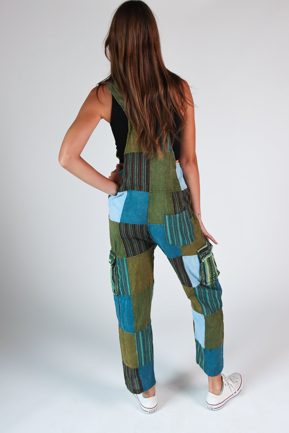 Floral Embroidered Patchwork Overalls