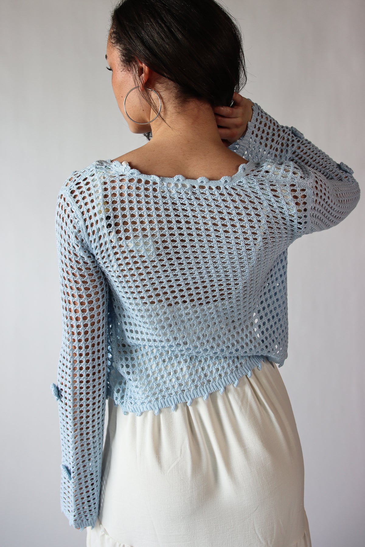 Flower Crochet Mesh Tie Front Cardigan