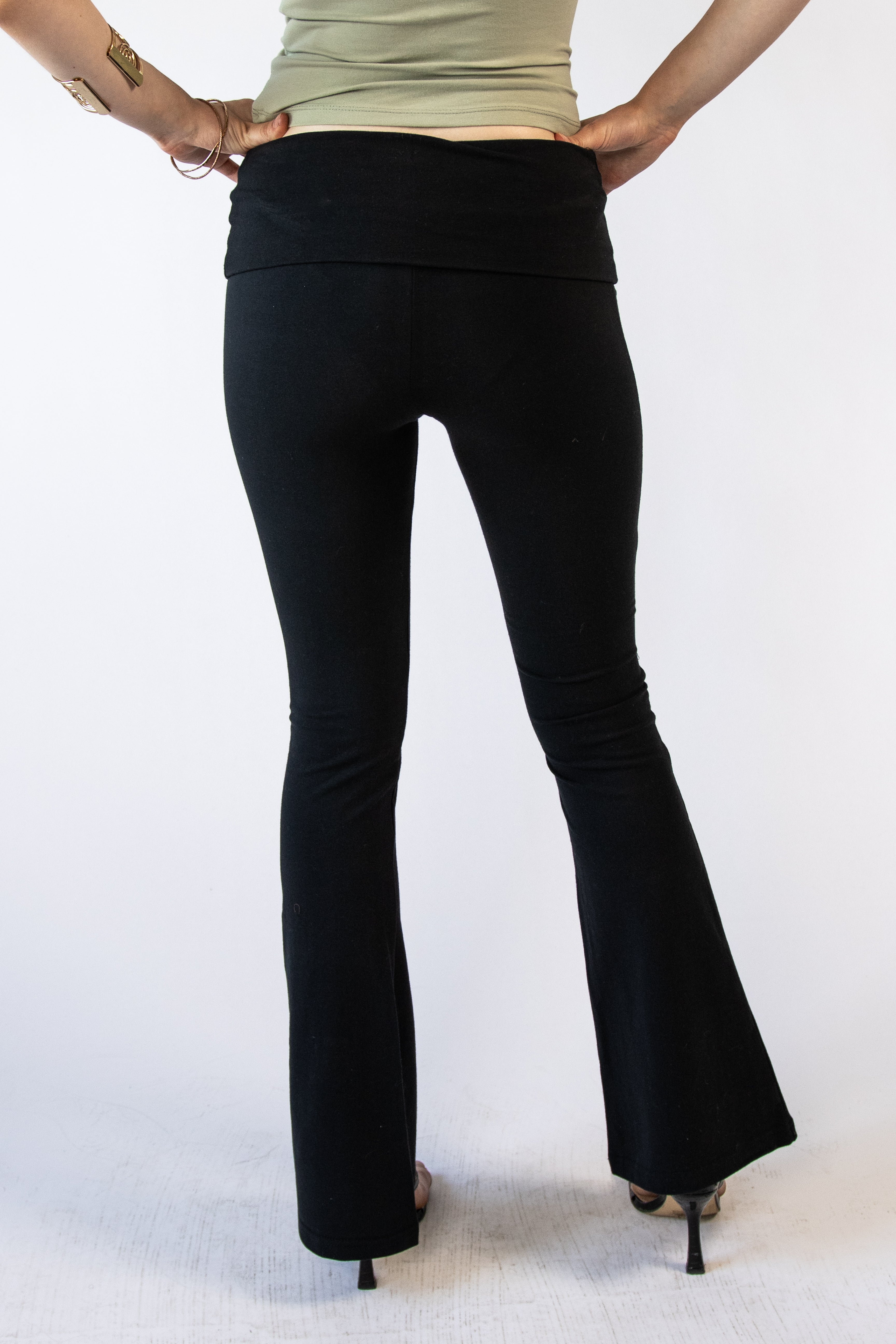 Fold Over Grommet Waistband Flare Pants