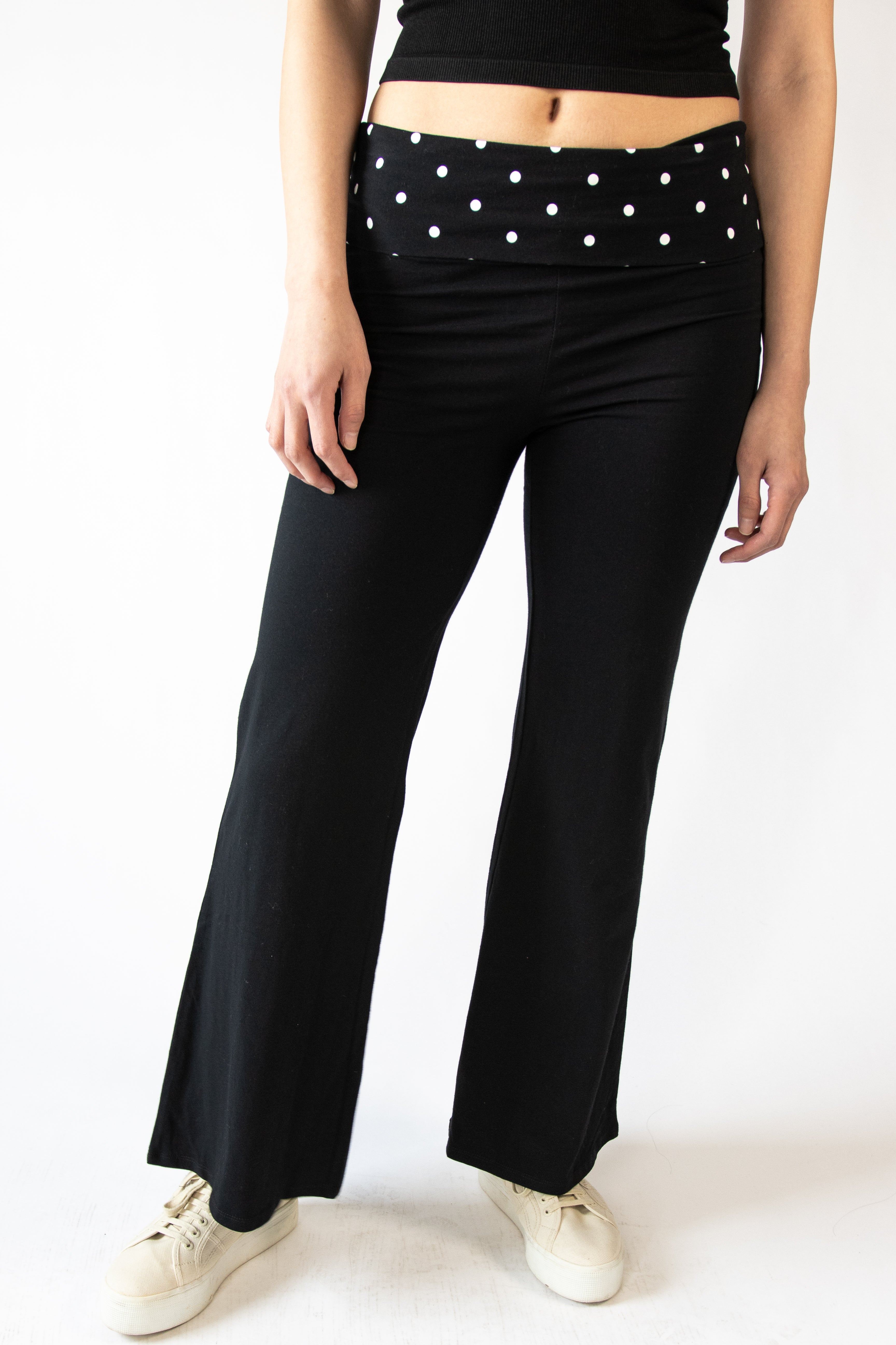 Polka Dot Fold Over Flare Pants