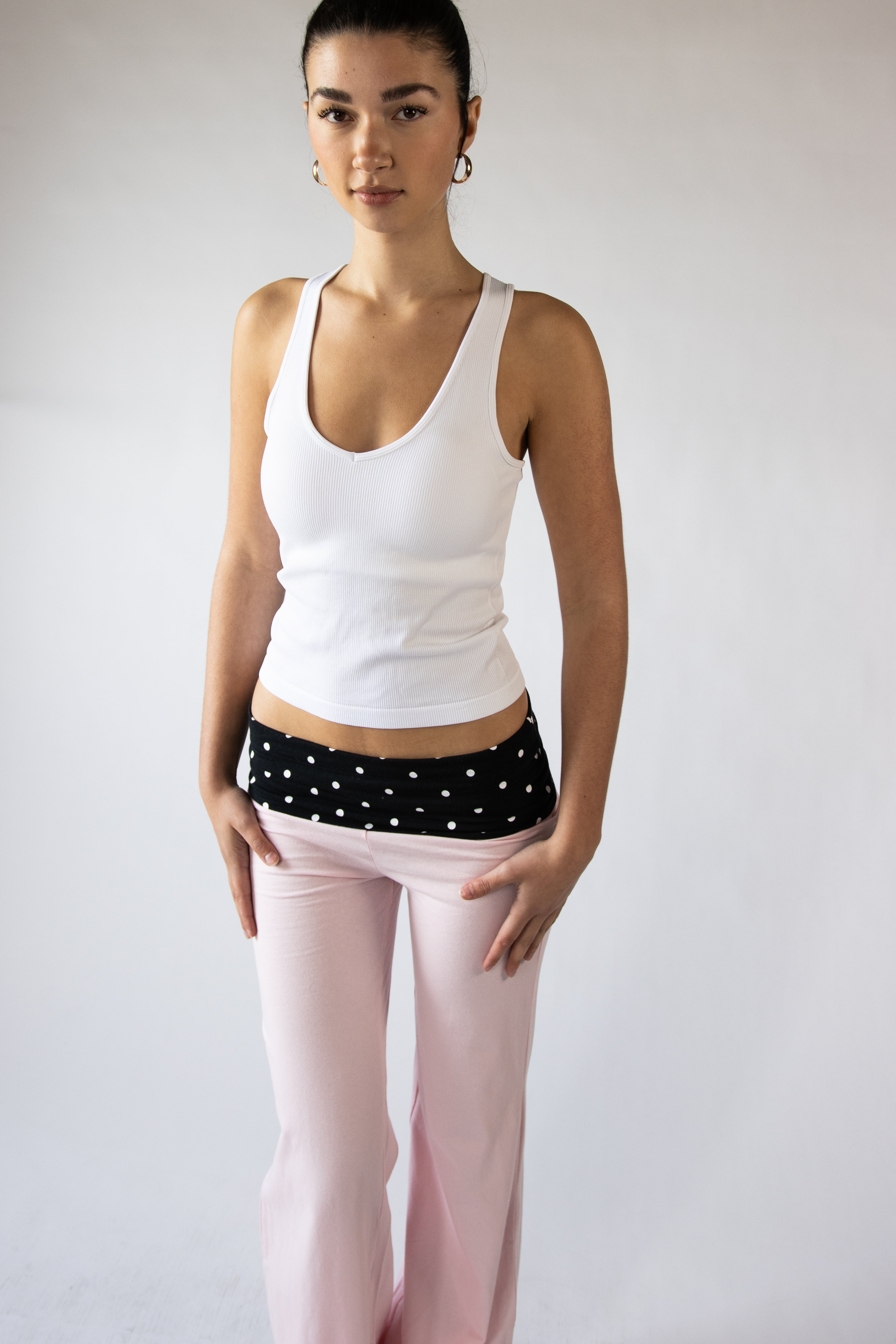 Polka Dot Fold Over Flare Pants
