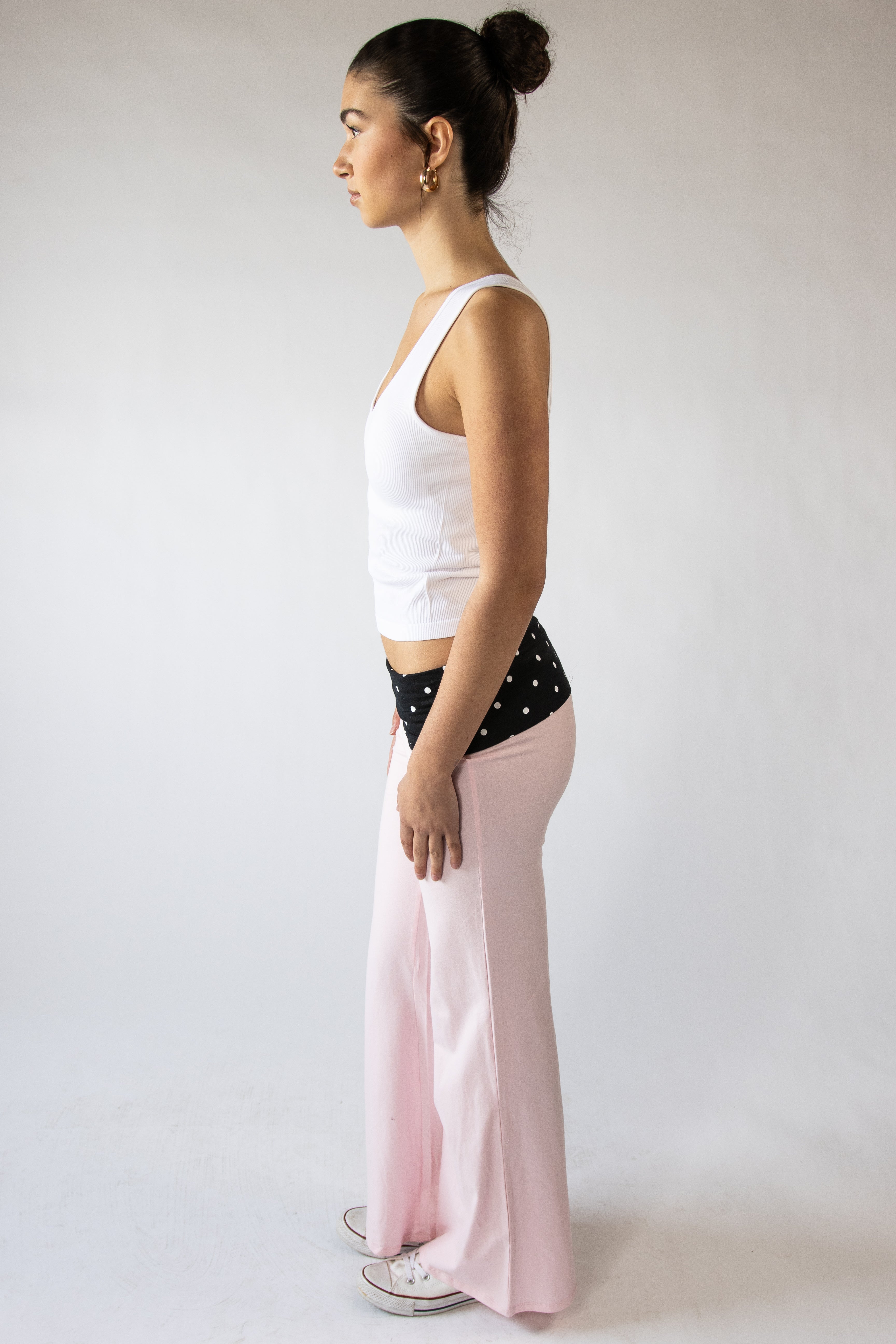 Polka Dot Fold Over Flare Pants