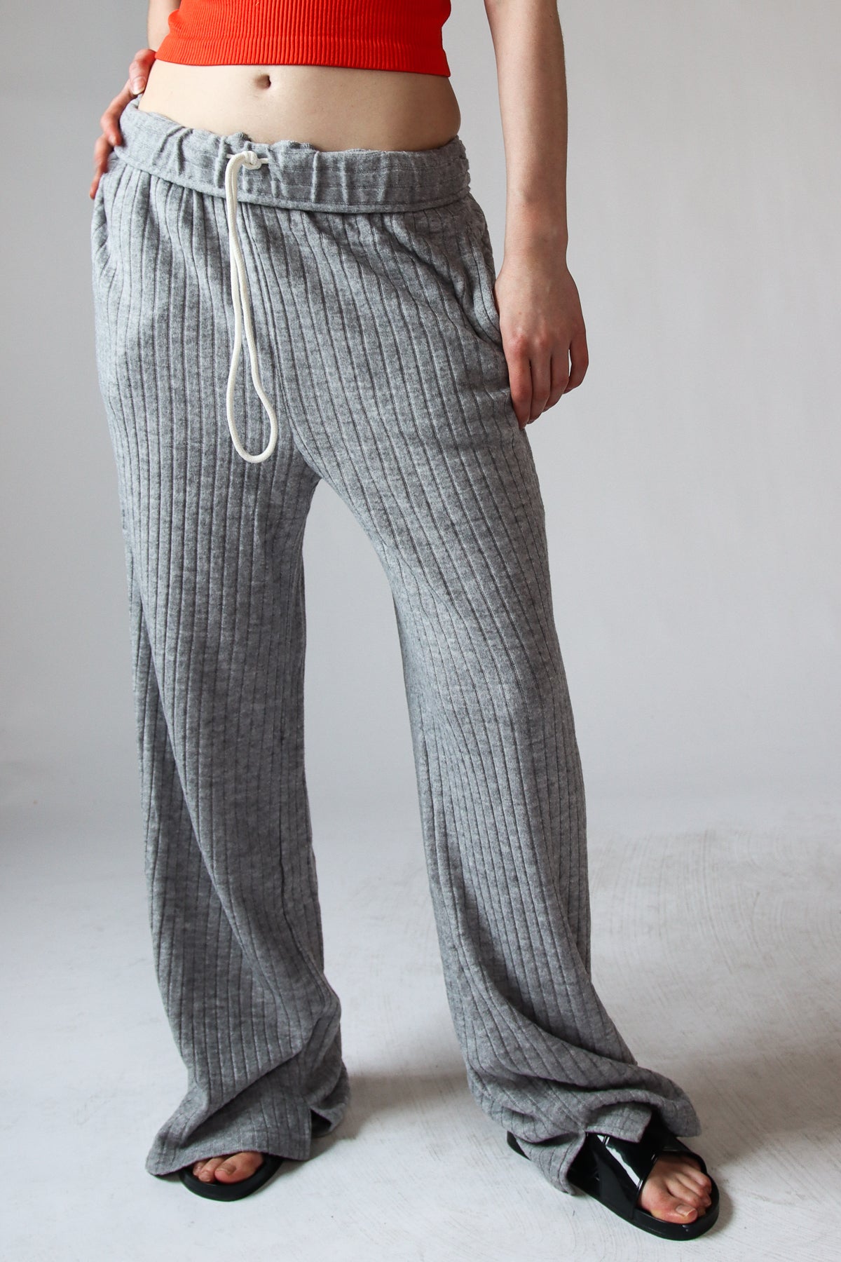 Foldover Ribbed Wide Leg Sweatpants