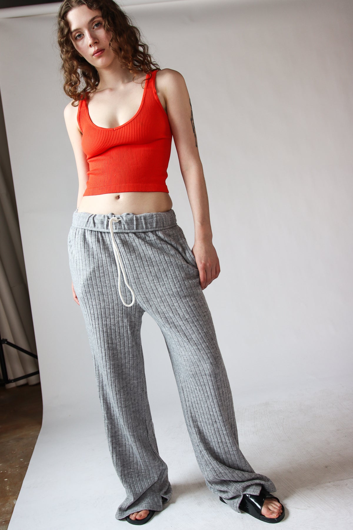 Foldover Ribbed Wide Leg Sweatpants