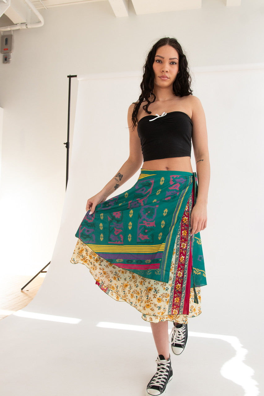 Vintage Layered Scarf Wraparoud Reversible Skirt