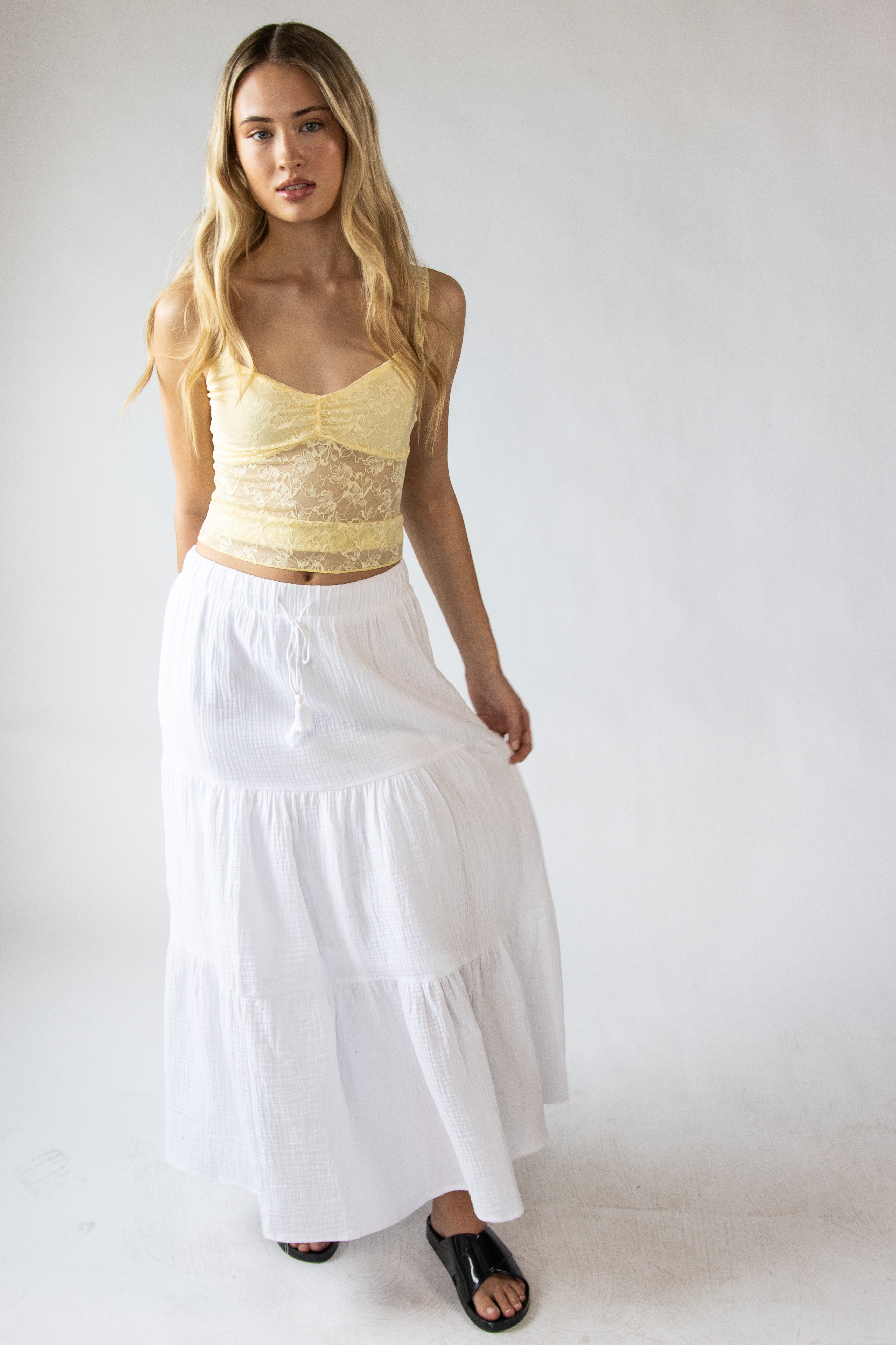 Gauze Tiered Maxi Skirt