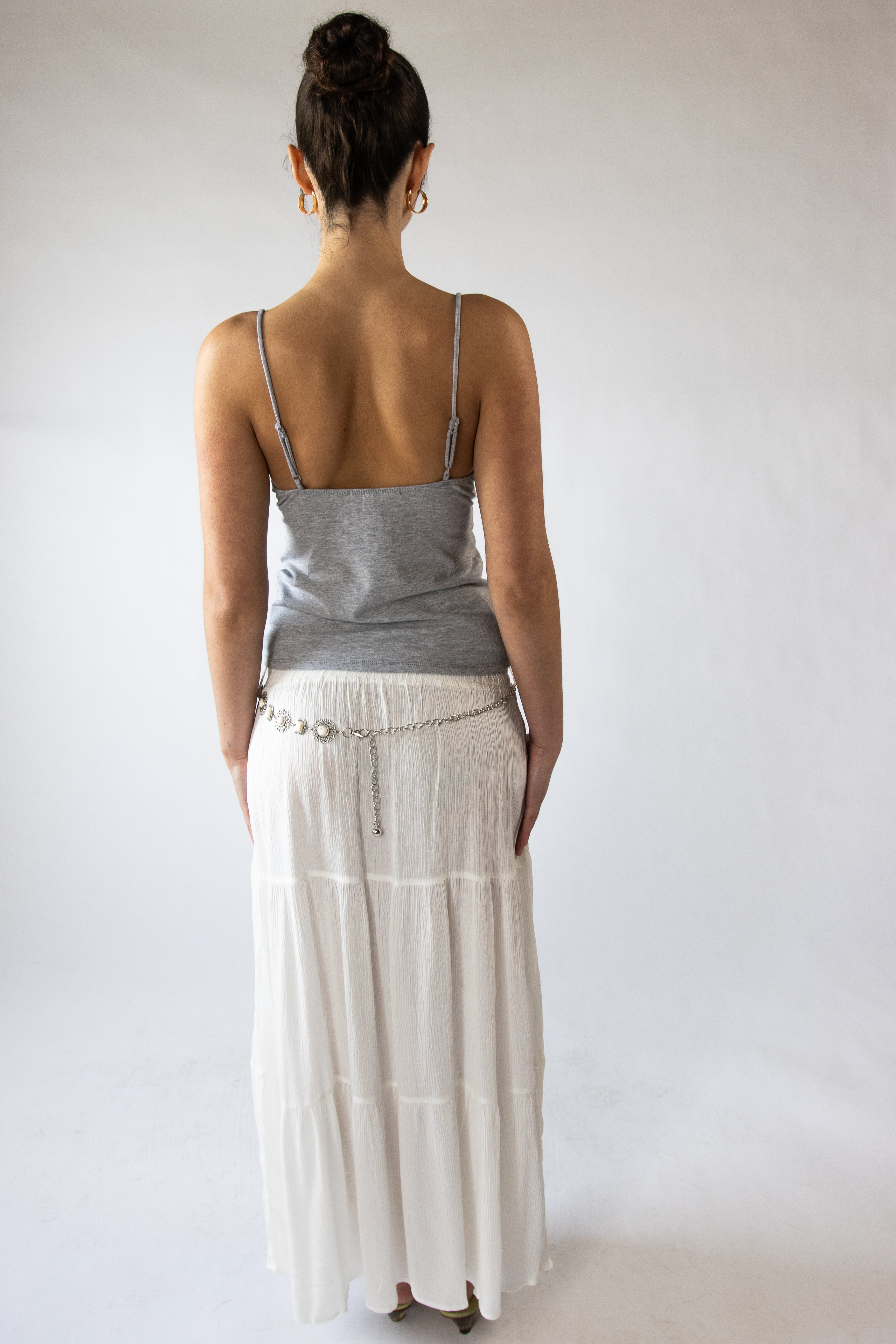 Stone Chain Belt Gauze Maxi Skirt