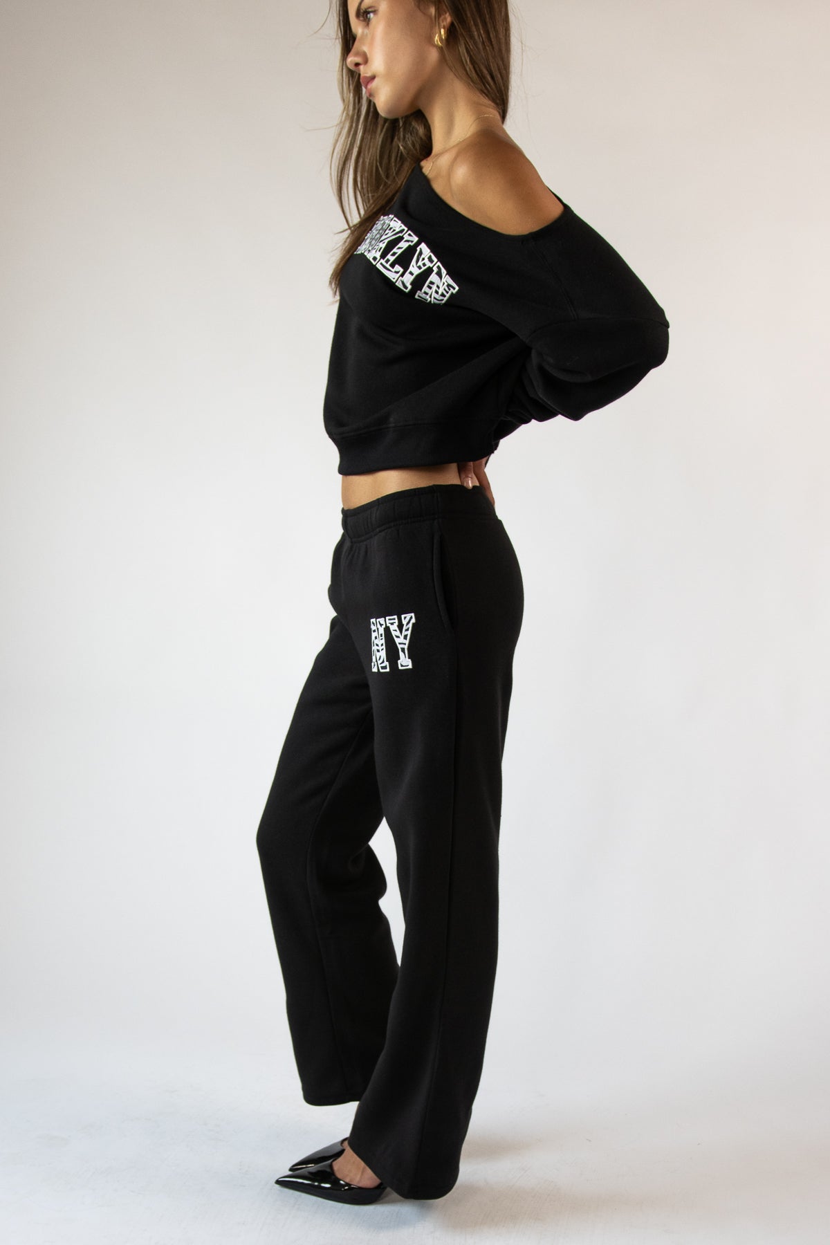 Graphic Applique Boatneck Sweatshirt