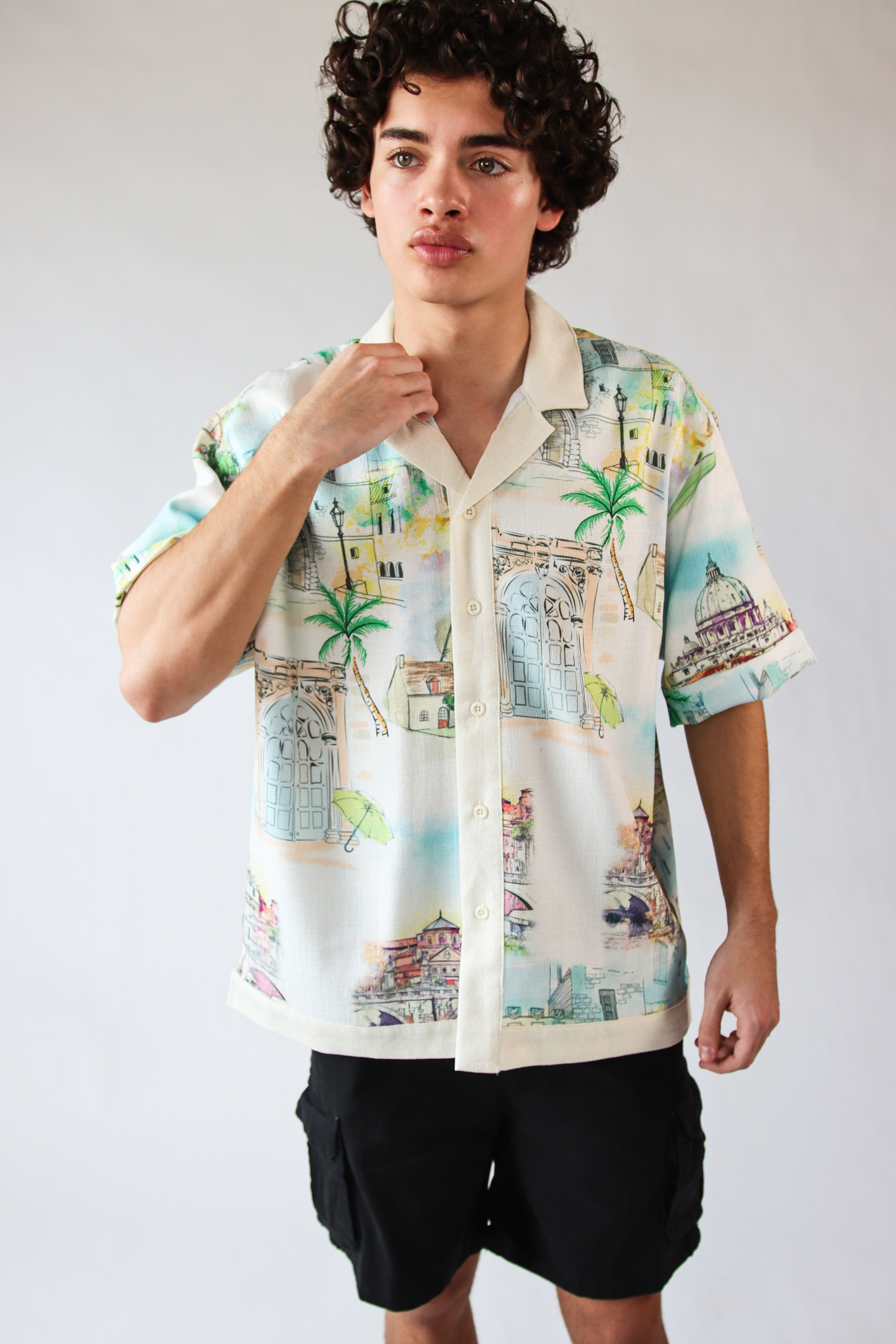 Greek Isles Woven Button Up Shirt