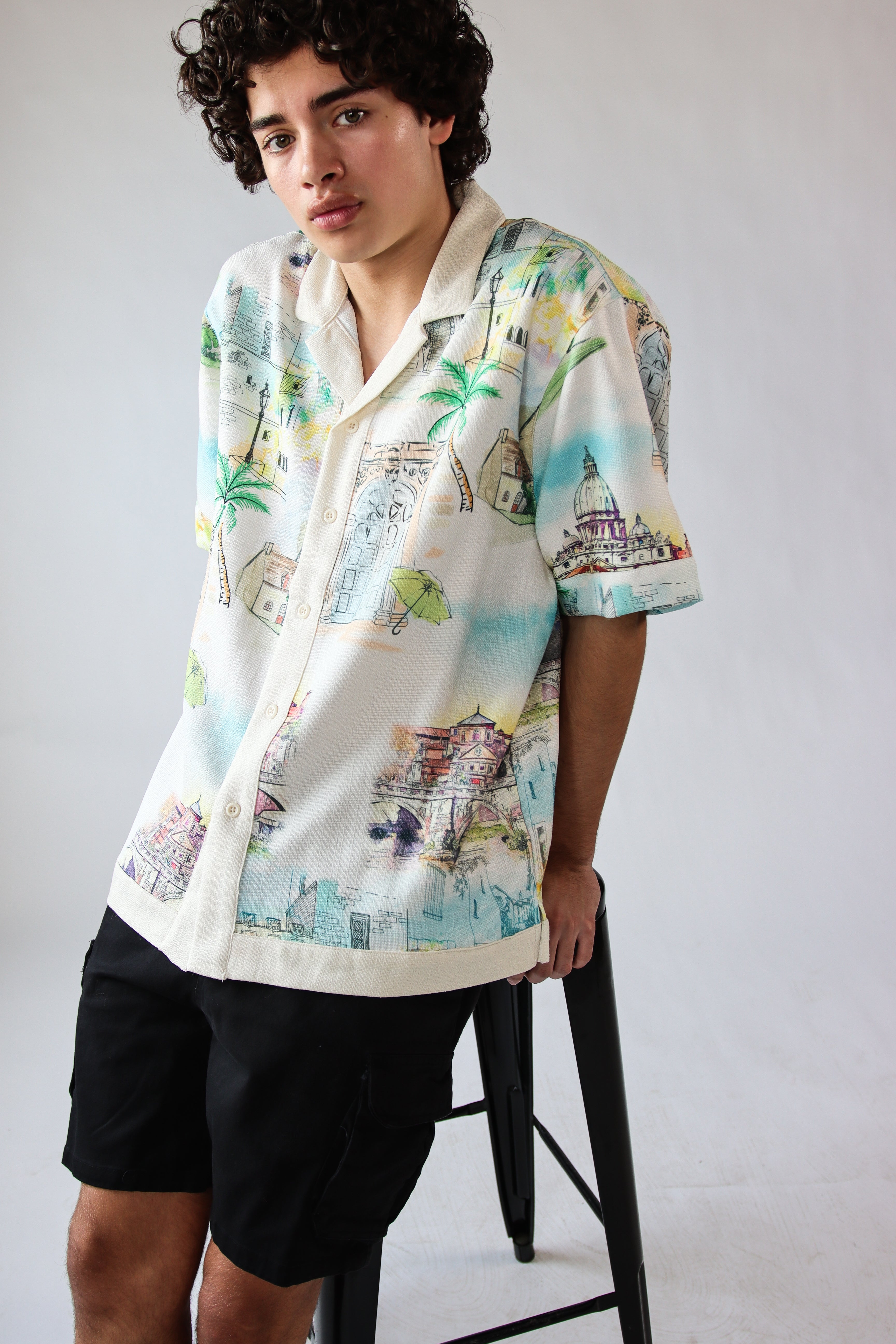 Greek Isles Woven Button Up Shirt