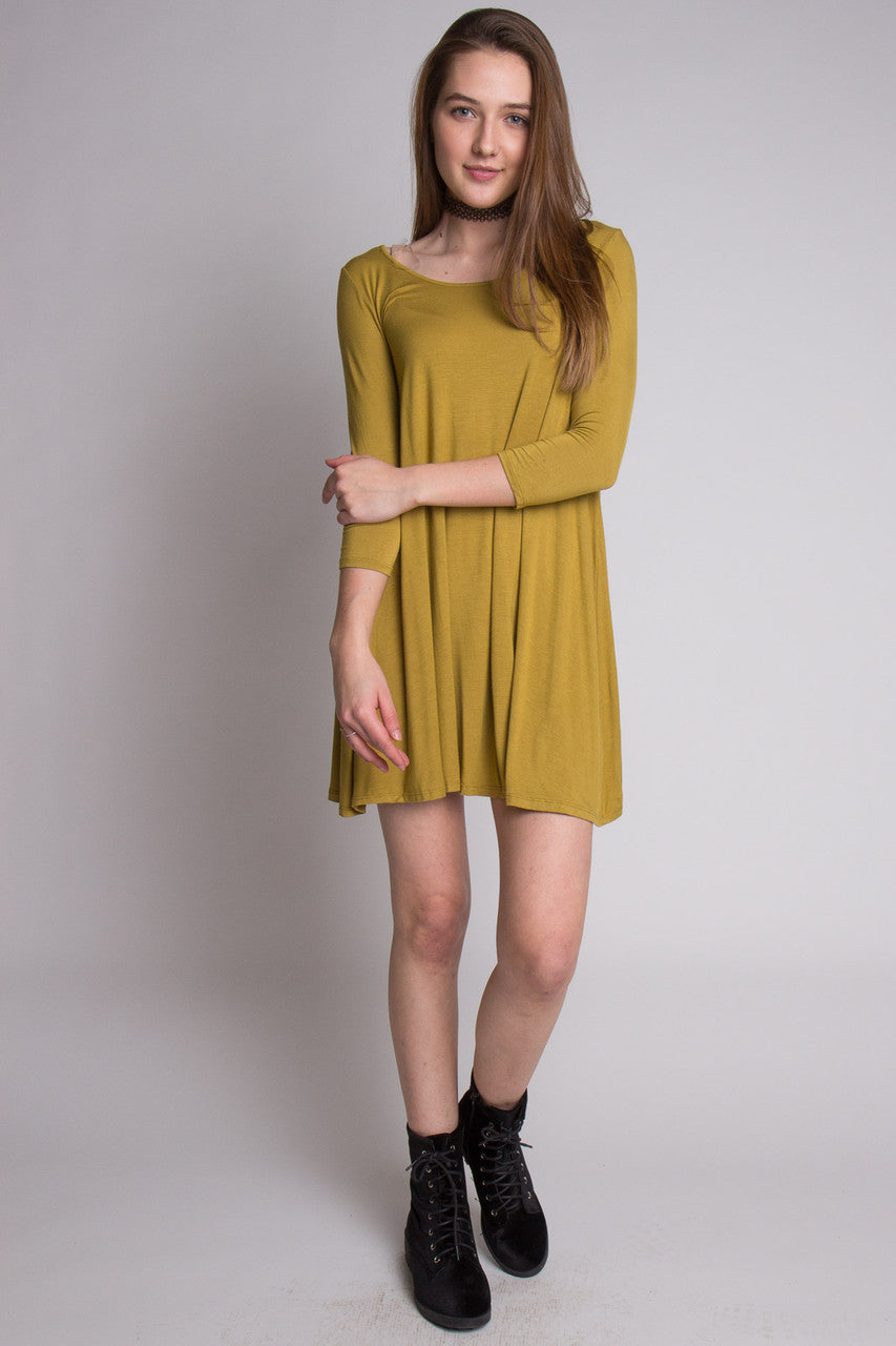 Olive 3/4 Sleeve Criss Cross Back Dress