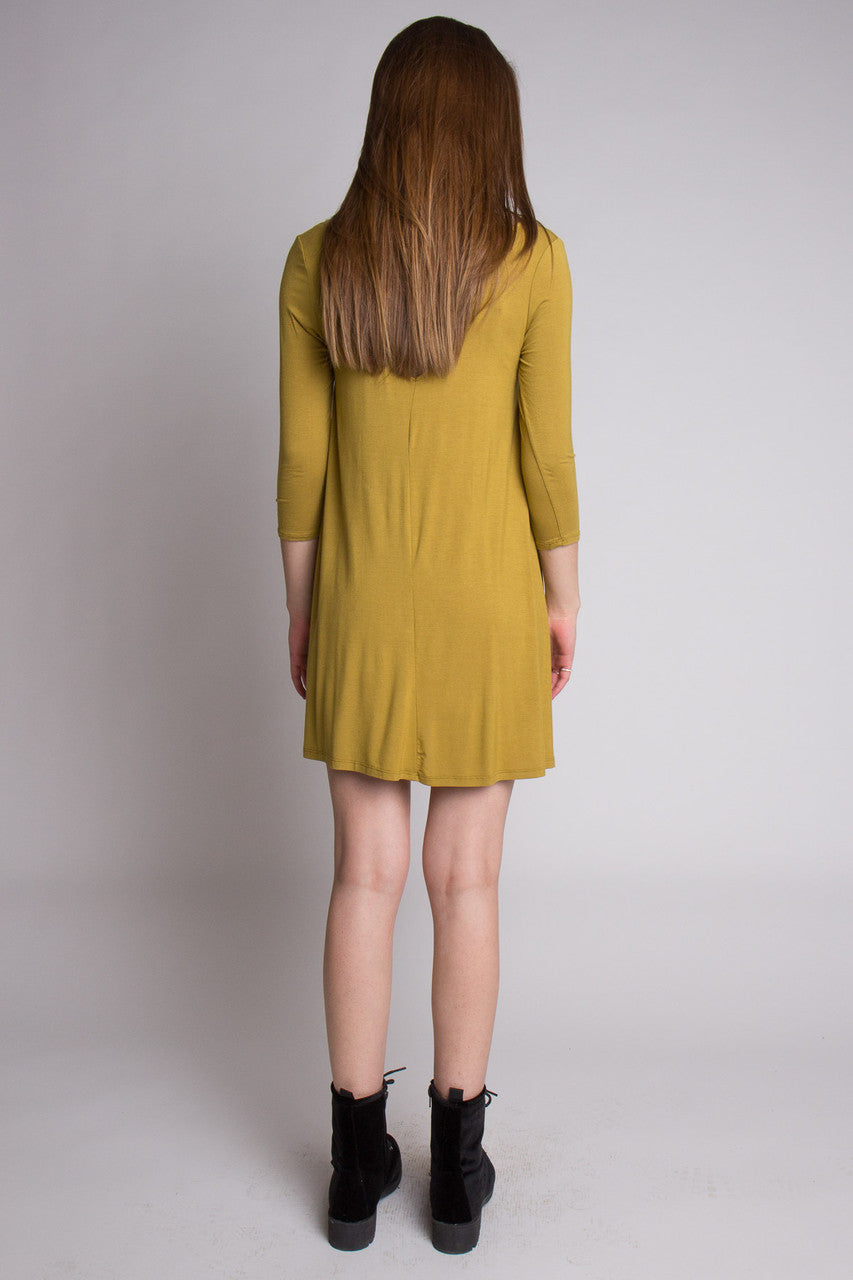 Olive 3/4 Sleeve Criss Cross Back Dress