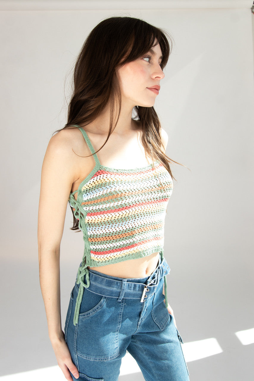 Side Lace Up Crochet Tank