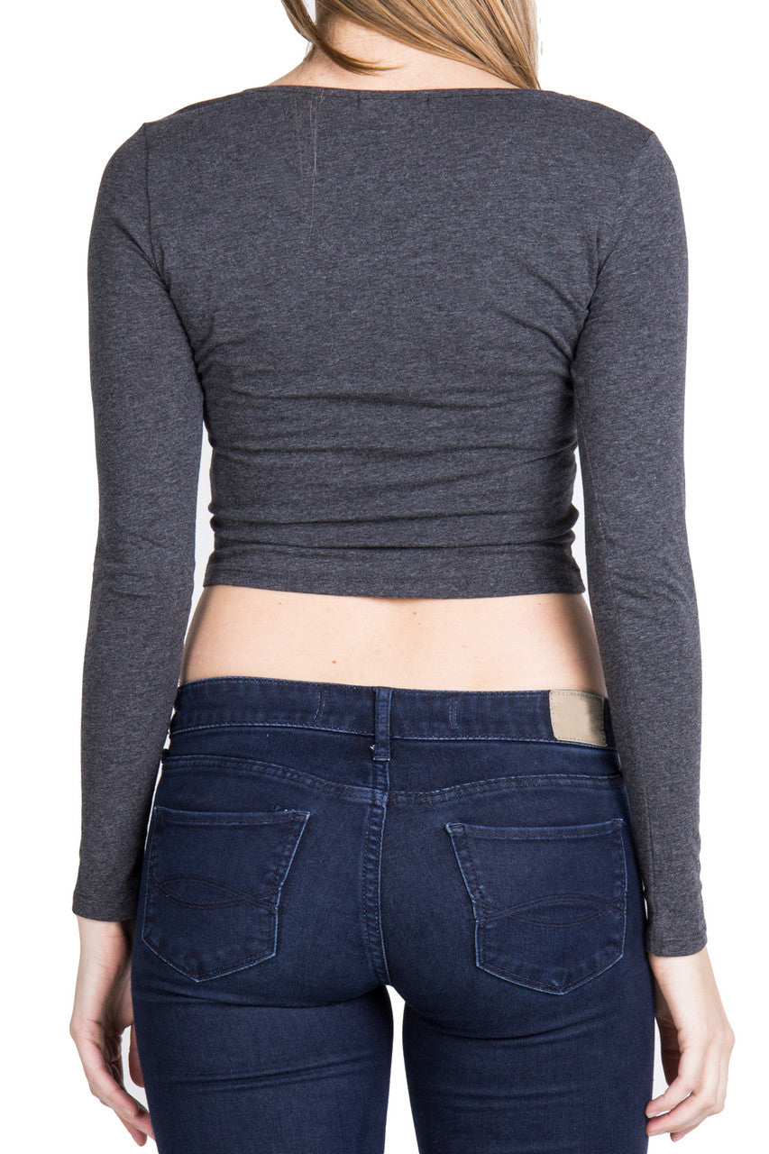 Long Sleeve Crop Top Scoop Neck