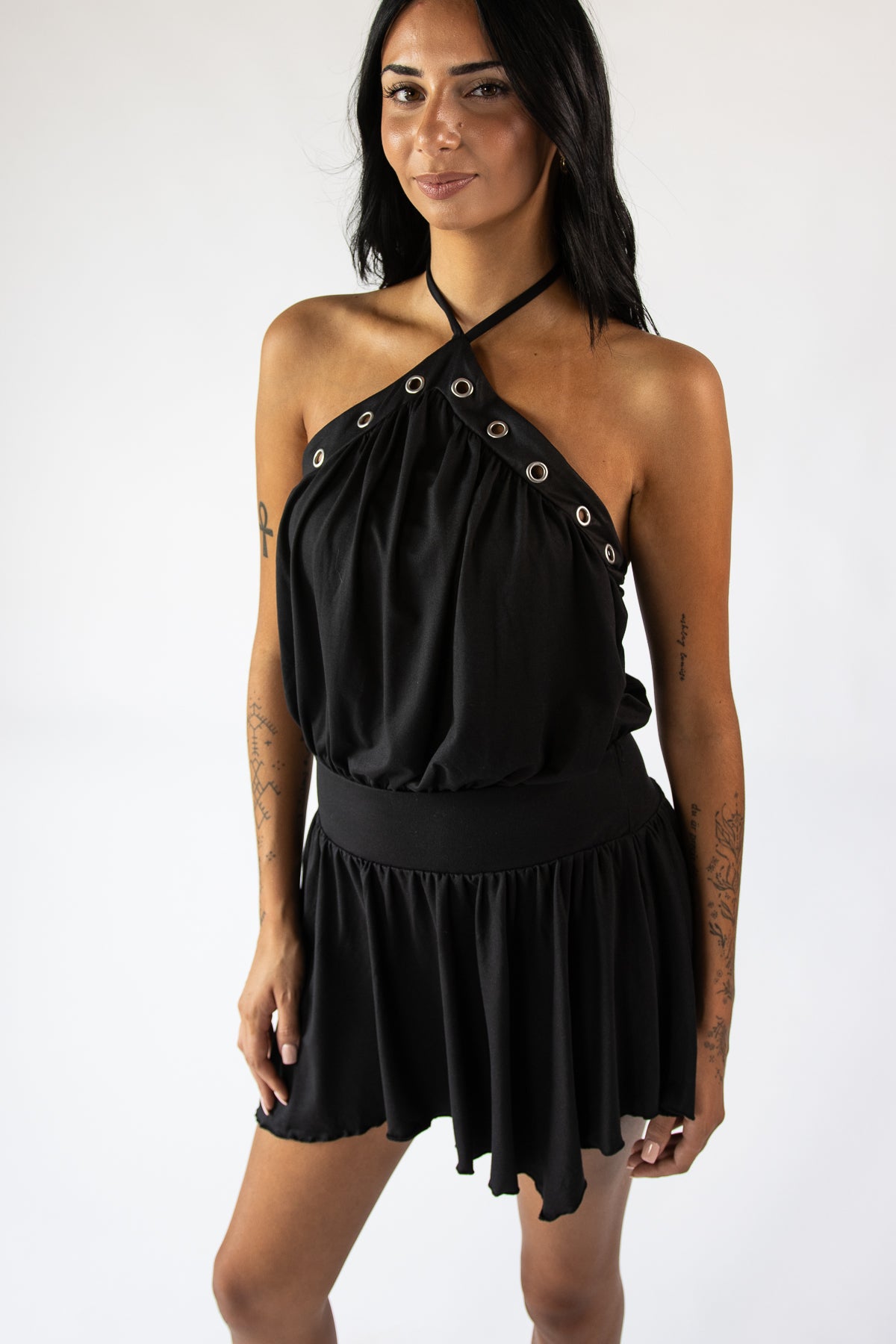Eyelet Halter Handkerchief Mini