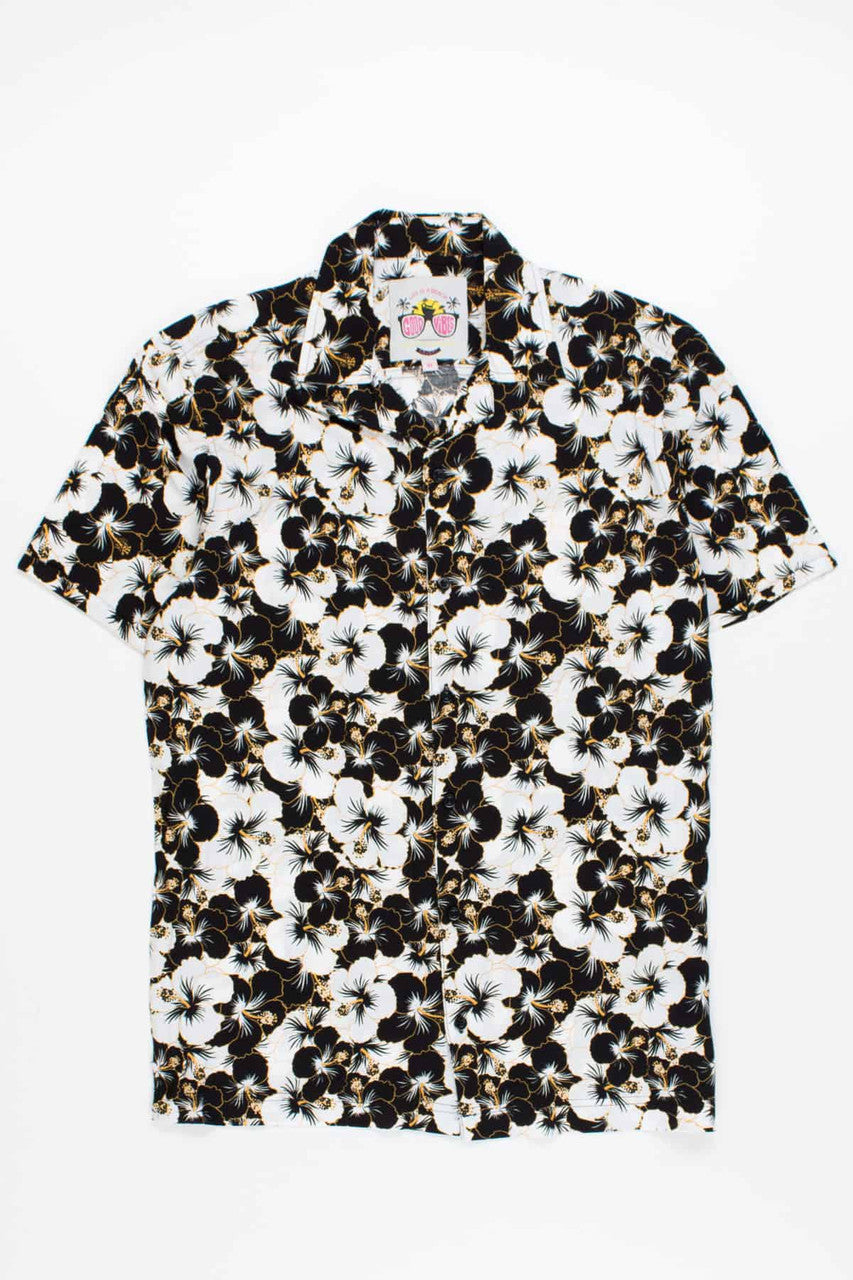 Black White Gold Floral Hawaiian Shirt